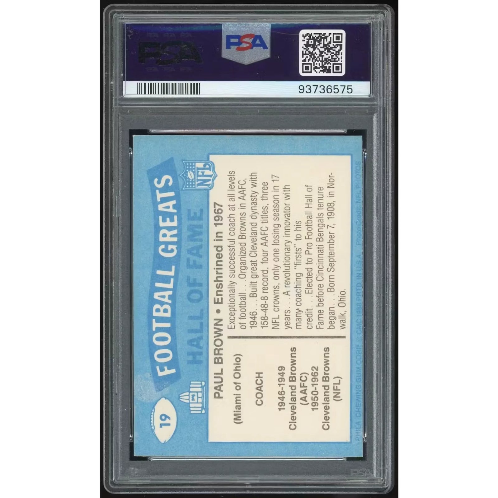 Paul Brown Signed 1988 Swell Greats #19 Card | PSA Auto 10