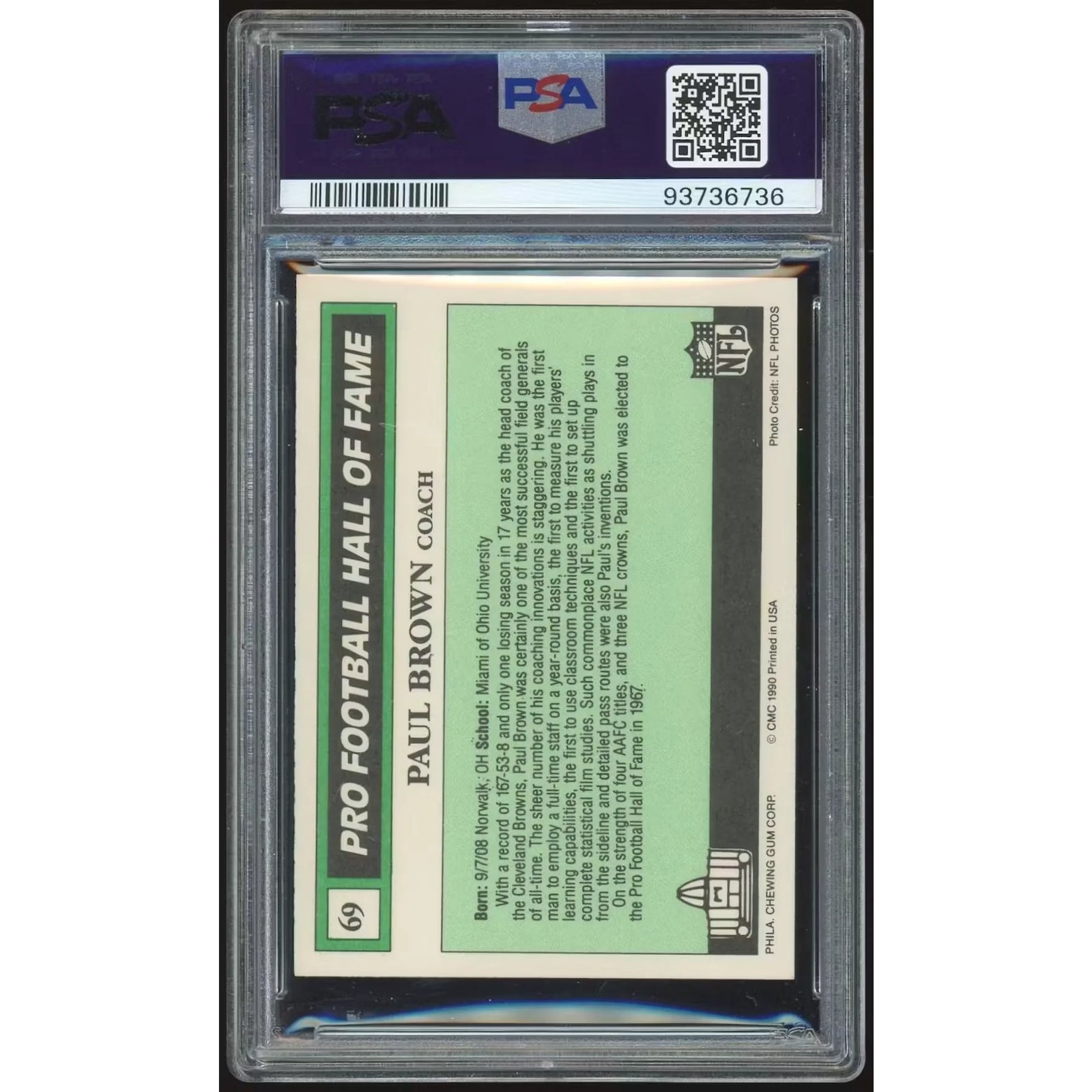 Paul Brown 1990 Swell Greats #69 Card | PSA Auto 10