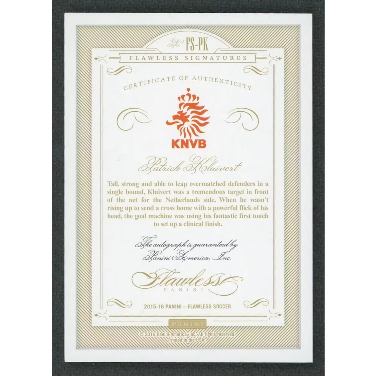 Patrick Kluivert Signed 2015-16 Panini Flawless Ruby Card |/15