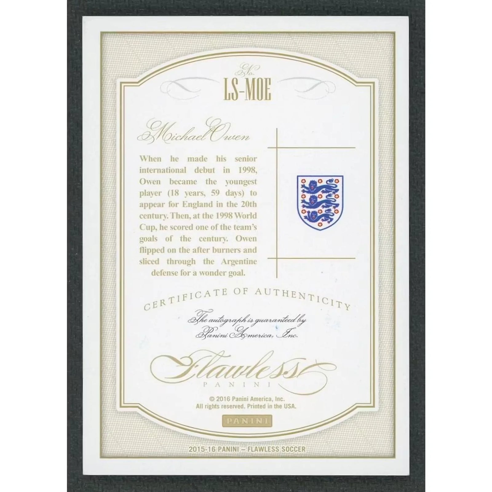 Michael Owen Signed Card | 2015-16 Panini Flawless Legendary Auto/10