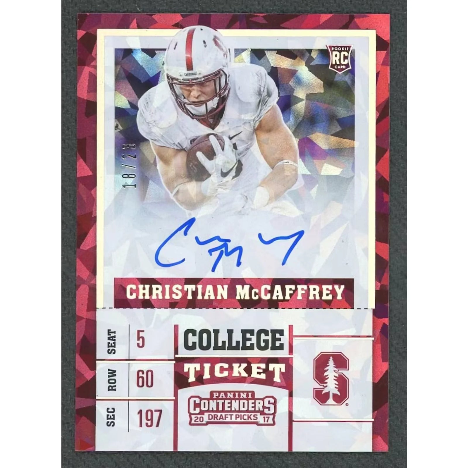 Christian McCaffrey Signed 2017 Panini Contenders Rookie Card | Cracked Ice/23