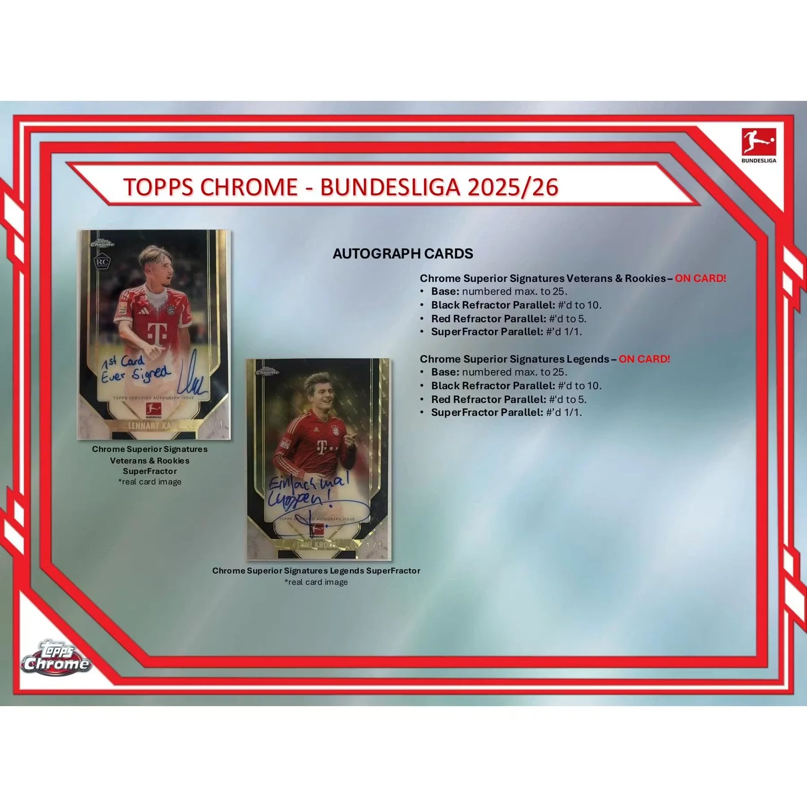 2025 26 Topps Chrome Bundesliga Soccer Hobby Box (Ships Sealed Only)