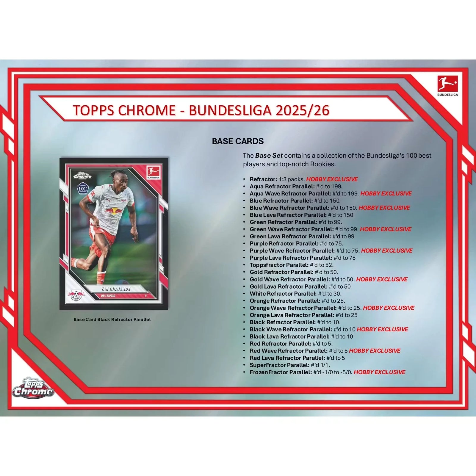 2025 26 Topps Chrome Bundesliga Soccer Hobby Box (Ships Sealed Only)