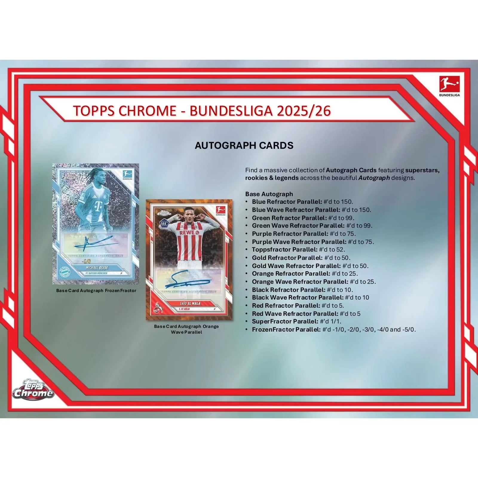 2025 26 Topps Chrome Bundesliga Soccer Hobby Box (Ships Sealed Only)