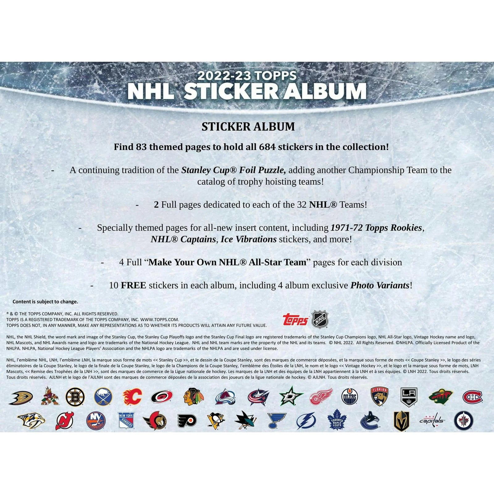 DRAFT - New 2022/23 Topps NHL Hockey Sticker Collection 16-Box Case