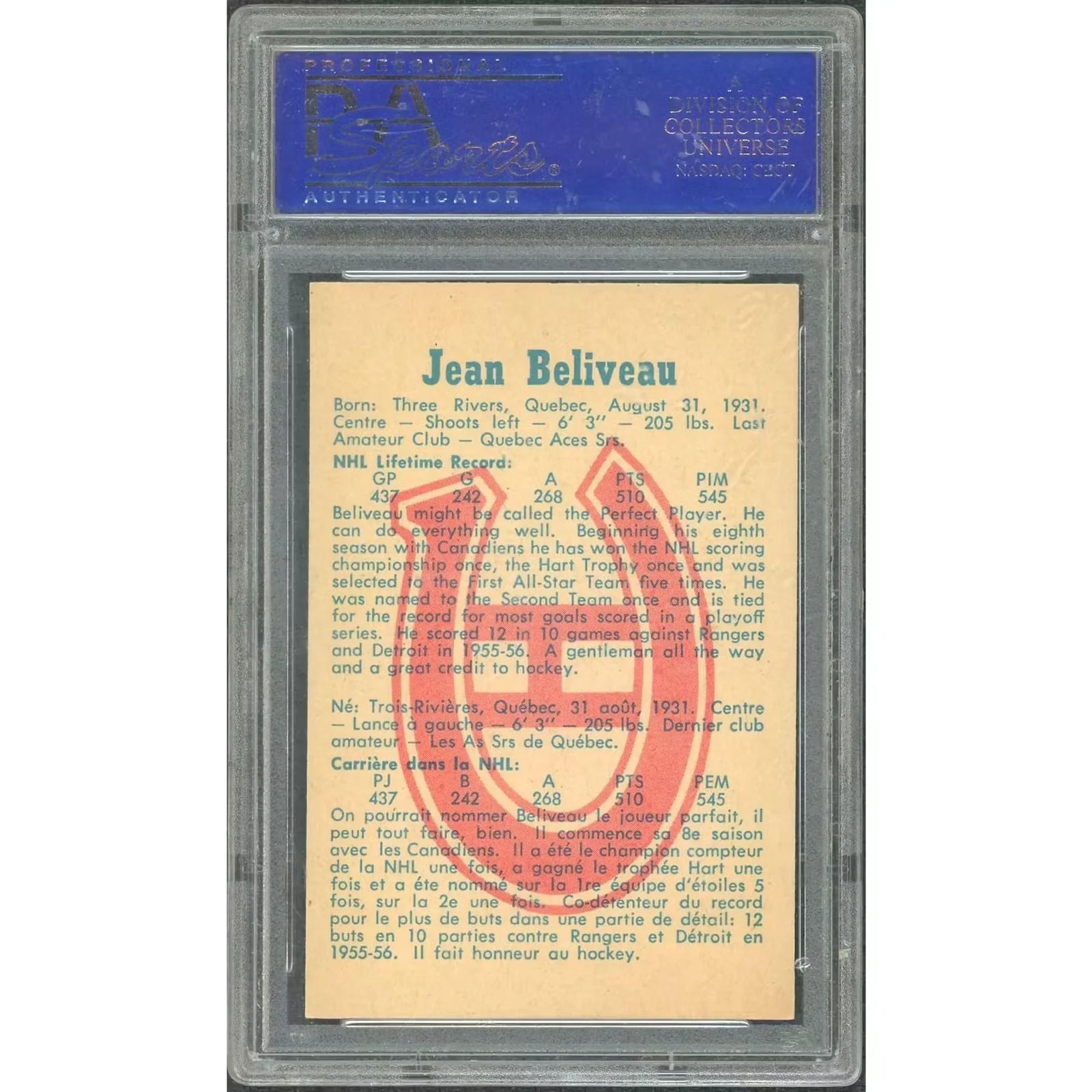 Jean Beliveau 1960 Parkhurst #49 Card | PSA 8