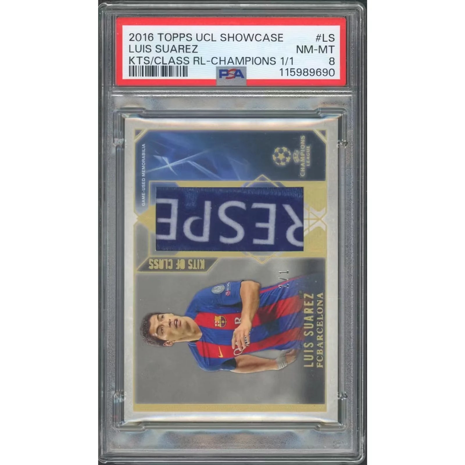 Luis Suarez 2016 Topps UCL Showcase Kits of Class Patch | PSA 8 1/1