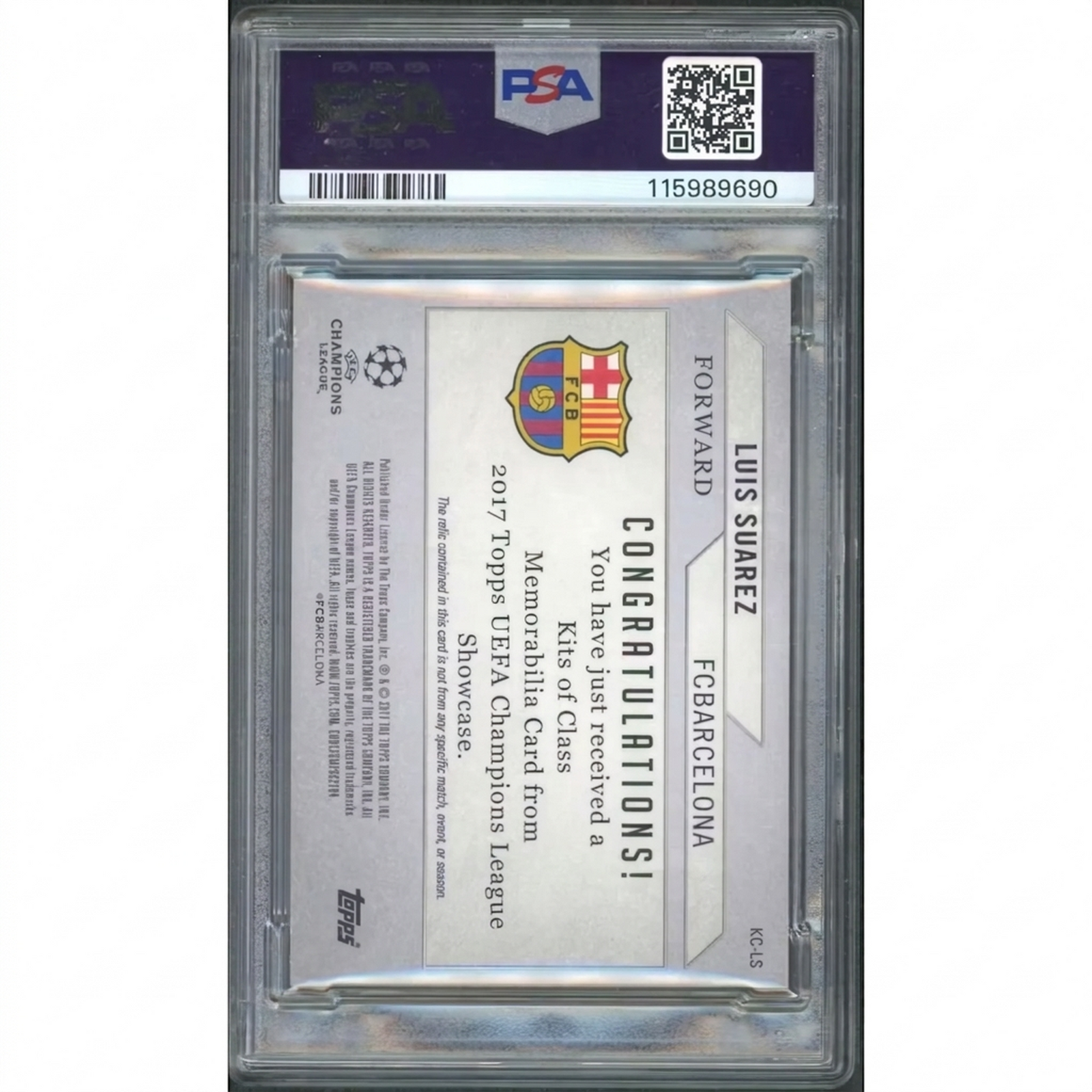 Luis Suarez 2016 Topps UCL Showcase Kits of Class Patch | PSA 8 1/1