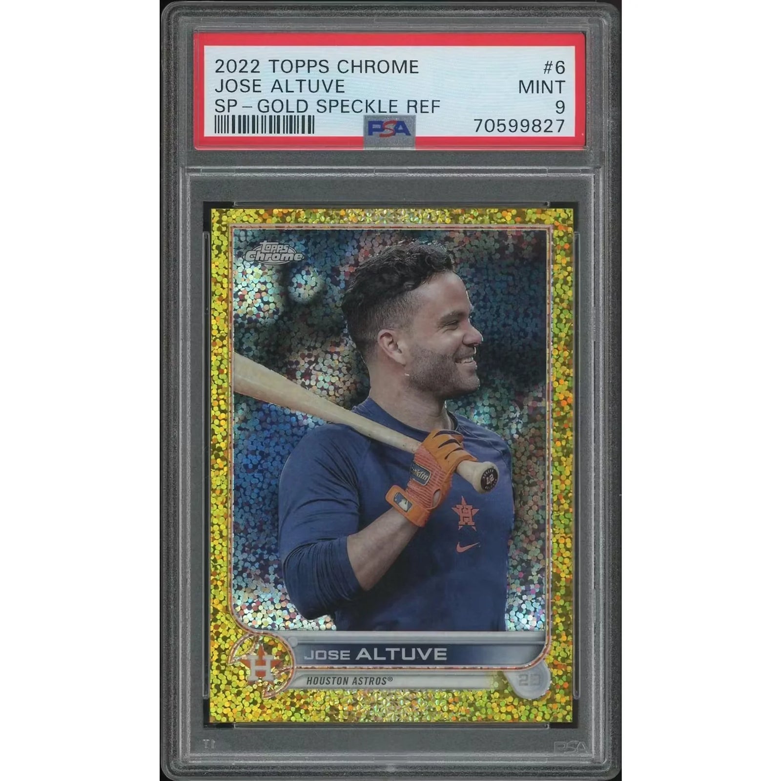 Jose Altuve 2022 Topps Chrome Baseball Card | Gold Speckle Refractor #10/50 PSA 9