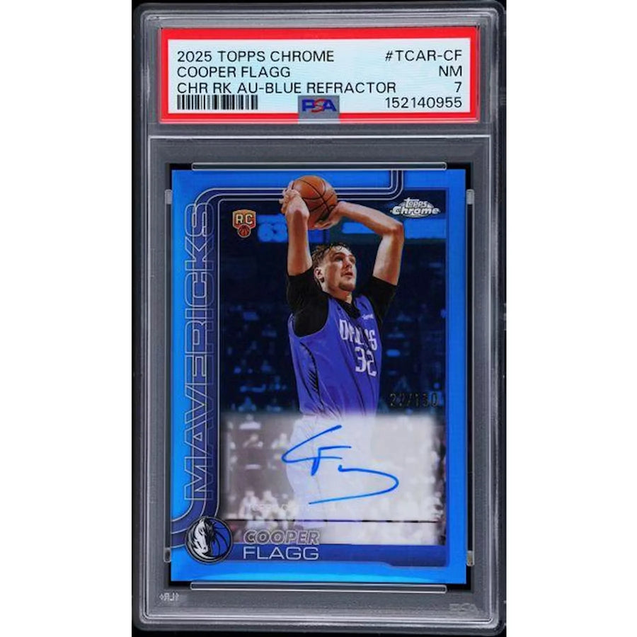Cooper Flagg 2025-26 Topps Chrome Blue Refractor Rookie Auto | PSA 7