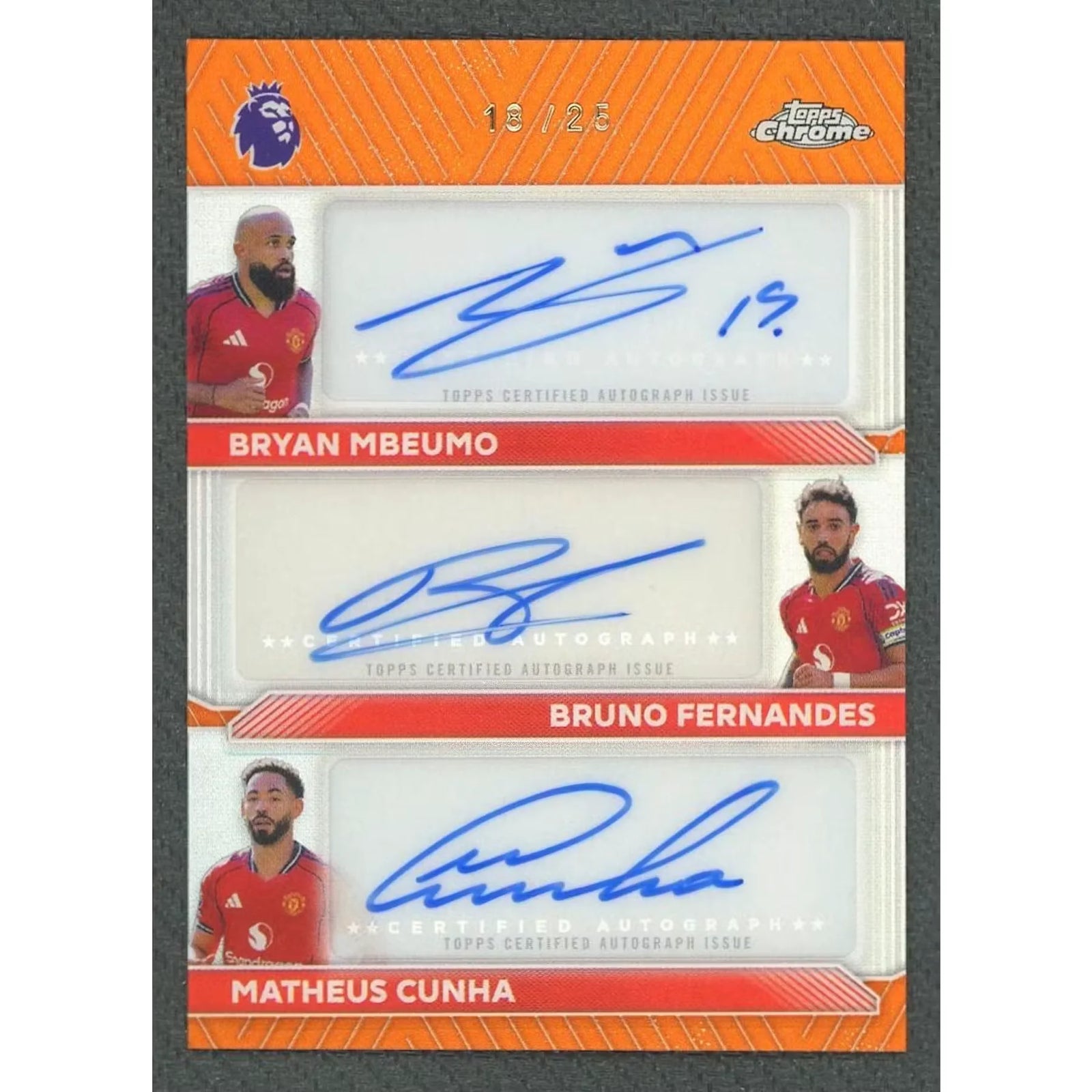 2026 Topps Chrome Orange Auto Card | Mbeumo, Fernandes, Cunha/25