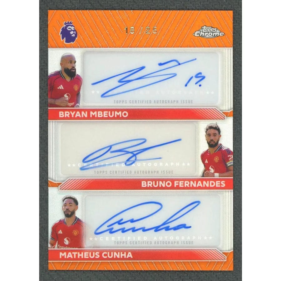 2026 Topps Chrome Orange Auto Card | Mbeumo, Fernandes, Cunha/25