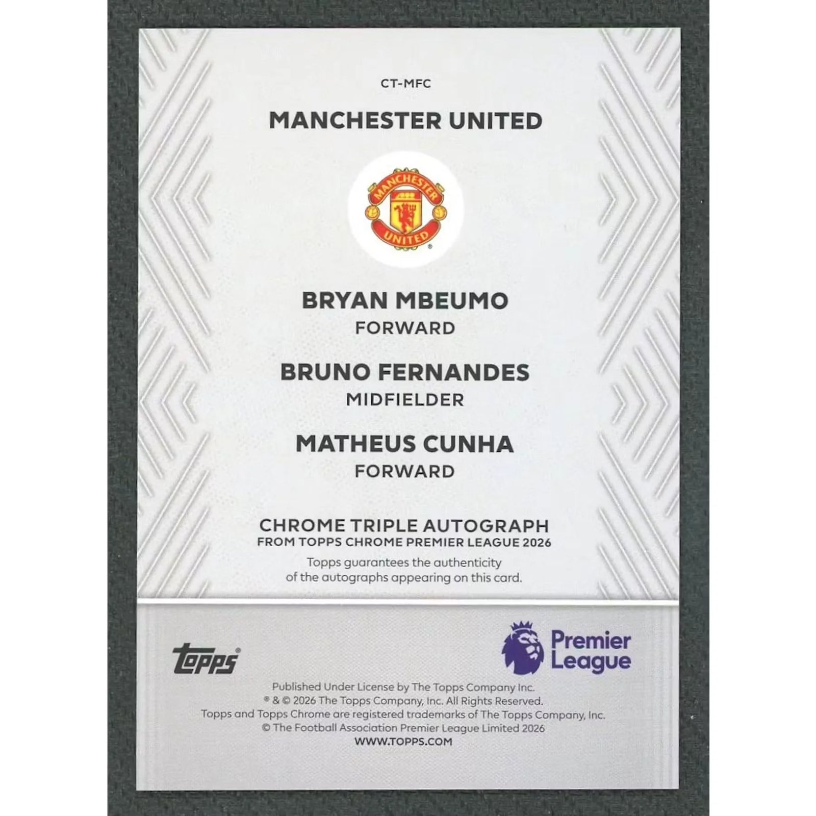 2026 Topps Chrome Orange Auto Card | Mbeumo, Fernandes, Cunha/25