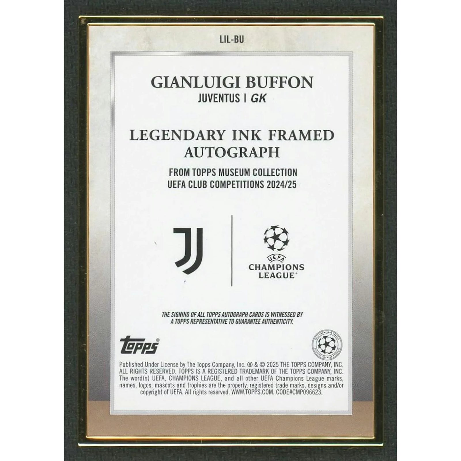 Gianluigi Buffon 2024 Topps Museum Autograph Card | Gold Border/25