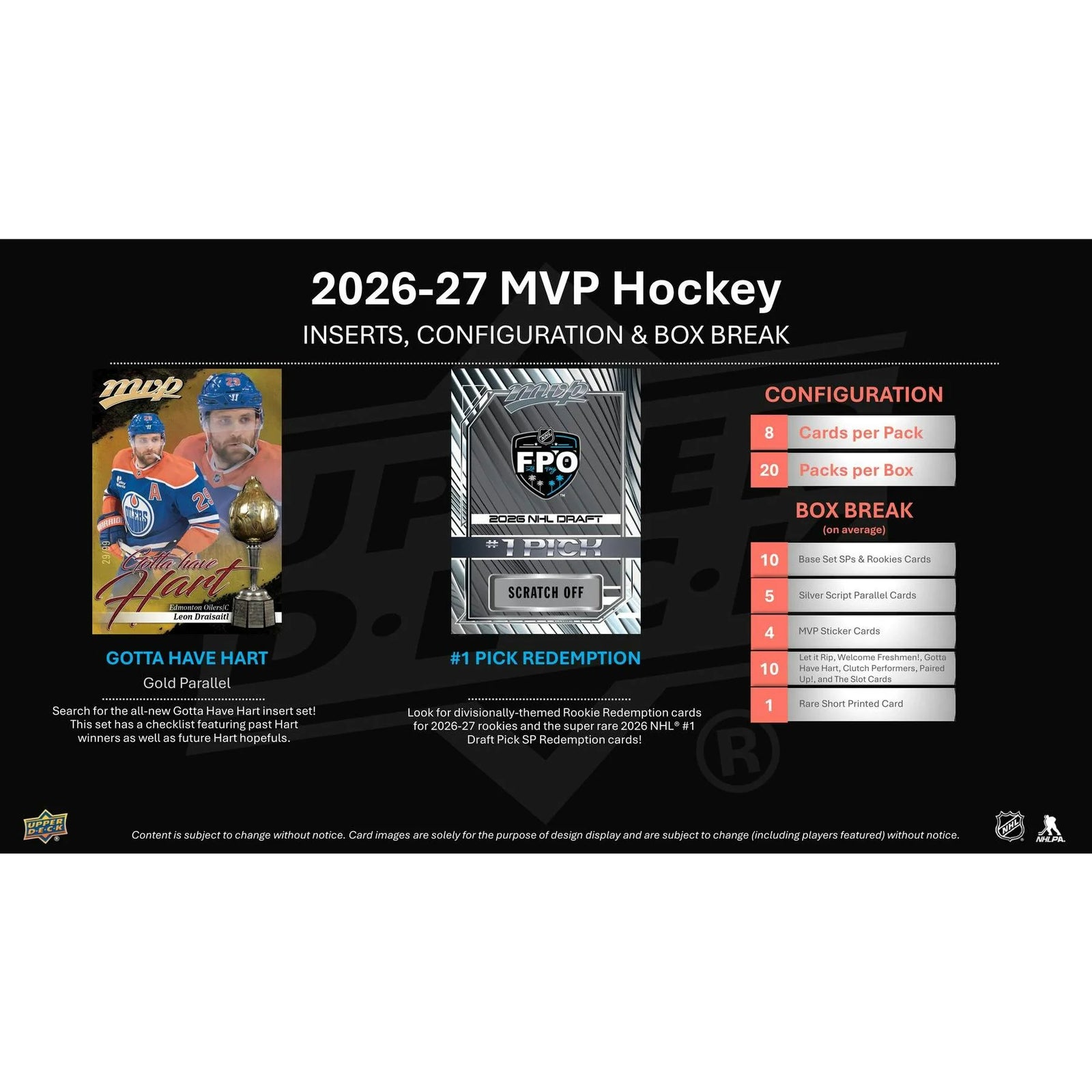 DRAFT - Presell 2026/27 Upper Deck MVP Hockey Hobby 20-Box Case (Presell) Releases Aug. 19th, 2026