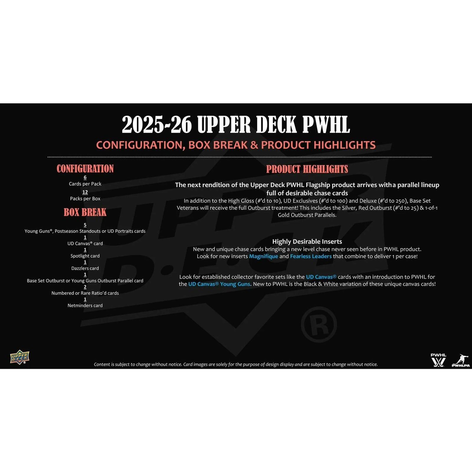 DRAFT - Presell 2025/26 Upper Deck PWHL Hockey Hobby 16-Box Case (Presell) Releases Jul. 1st, 2026