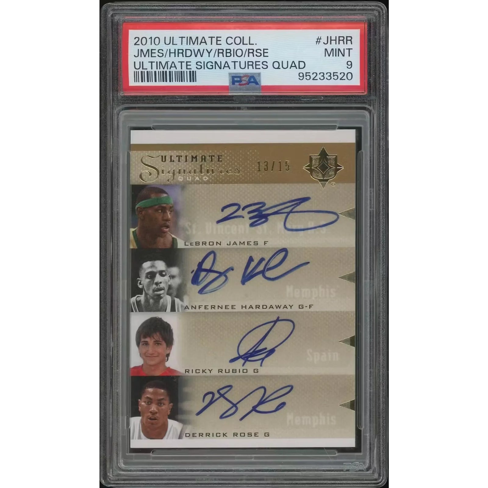 LeBron James Anfernee Hardaway Ricky Rubio Derrick Rose Signed Card | 2010-11 Ultimate Col