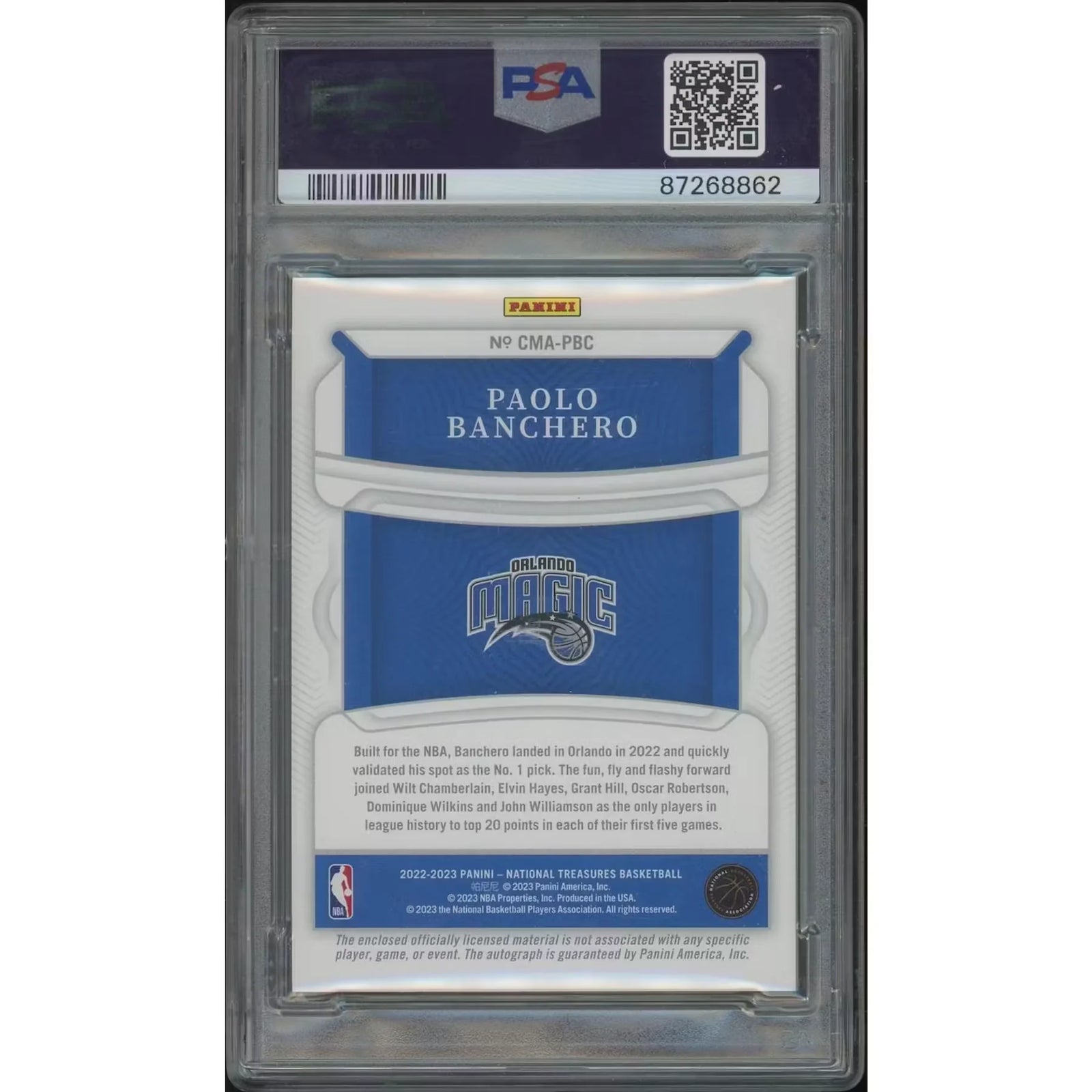 Paolo Banchero Signed 2022-23 Panini National Treasures Rookie Patch Auto | PSA 9 Mint #16