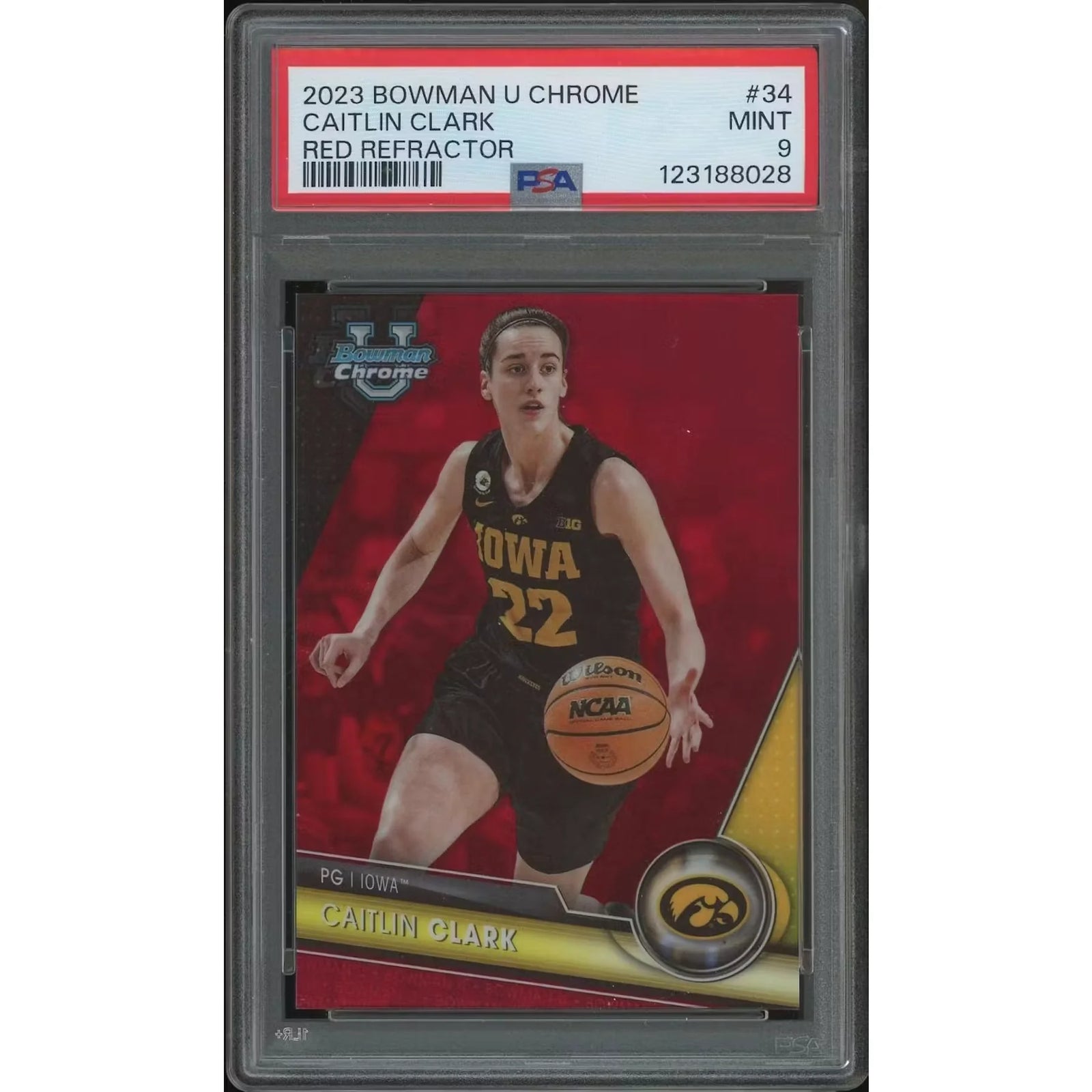 Caitlin Clark 2023-24 Bowman Chrome Red Refractor Rookie Card | PSA 9