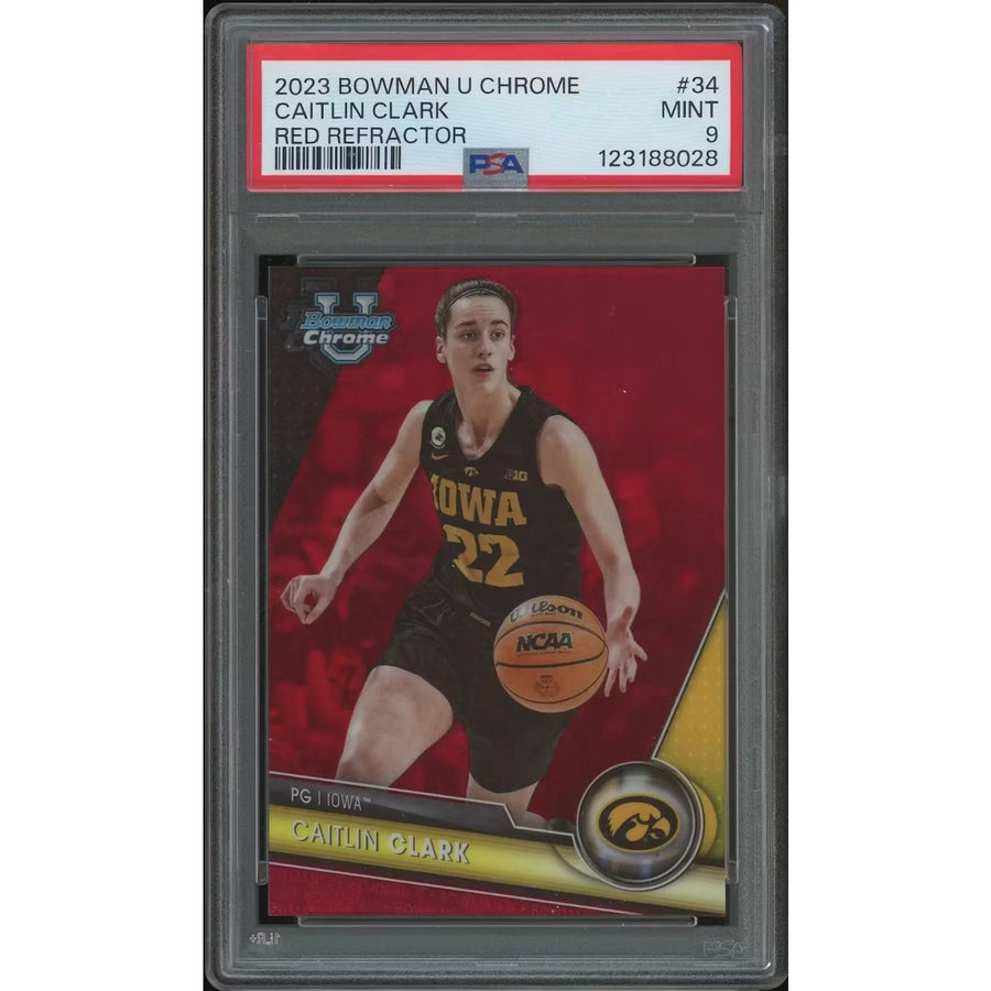 Caitlin Clark 2023-24 Bowman Chrome Red Refractor Rookie Card | PSA 9