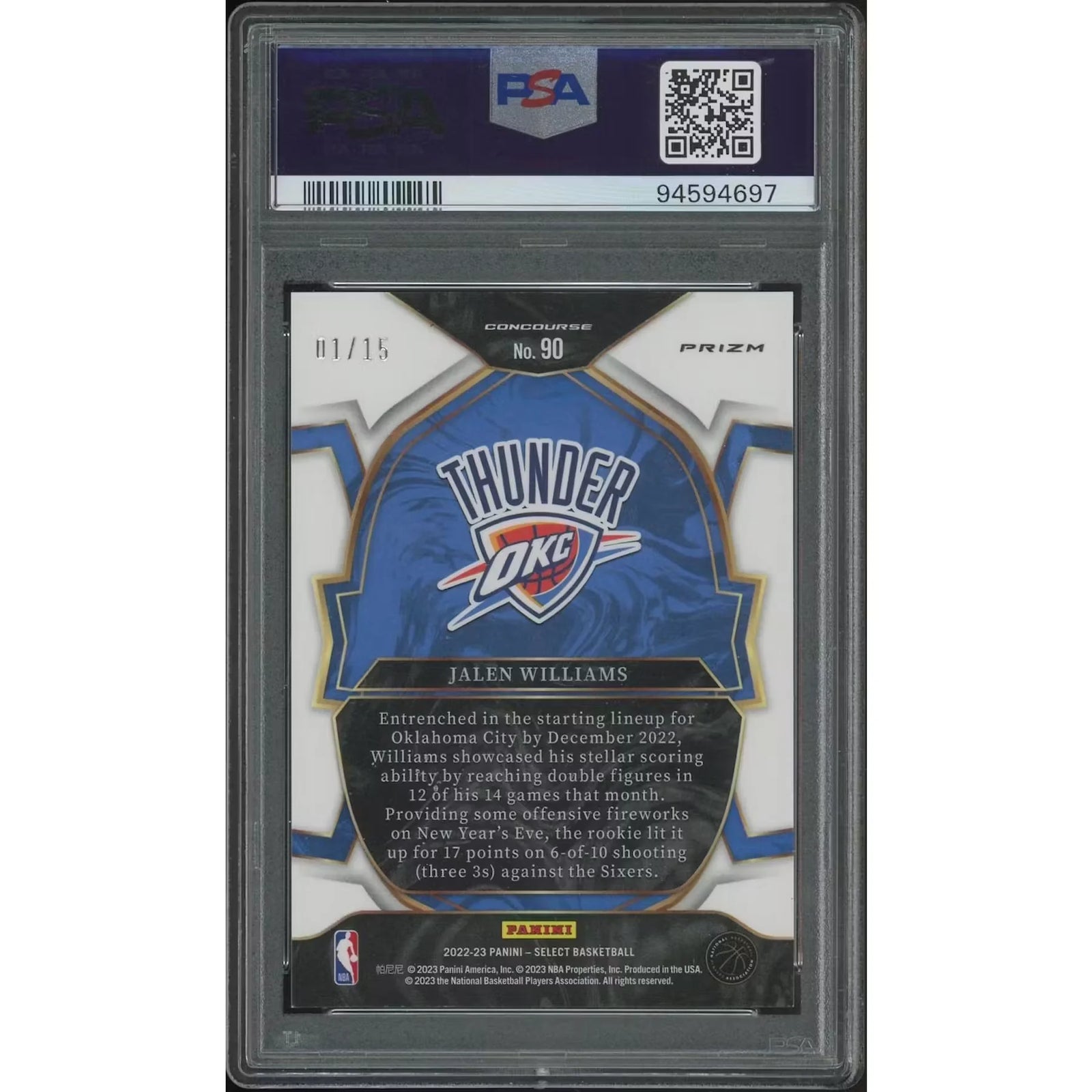 Jalen Williams 2022-23 Panini Select FOTL Rookie Card | Neon Orange Pulsar PSA 9