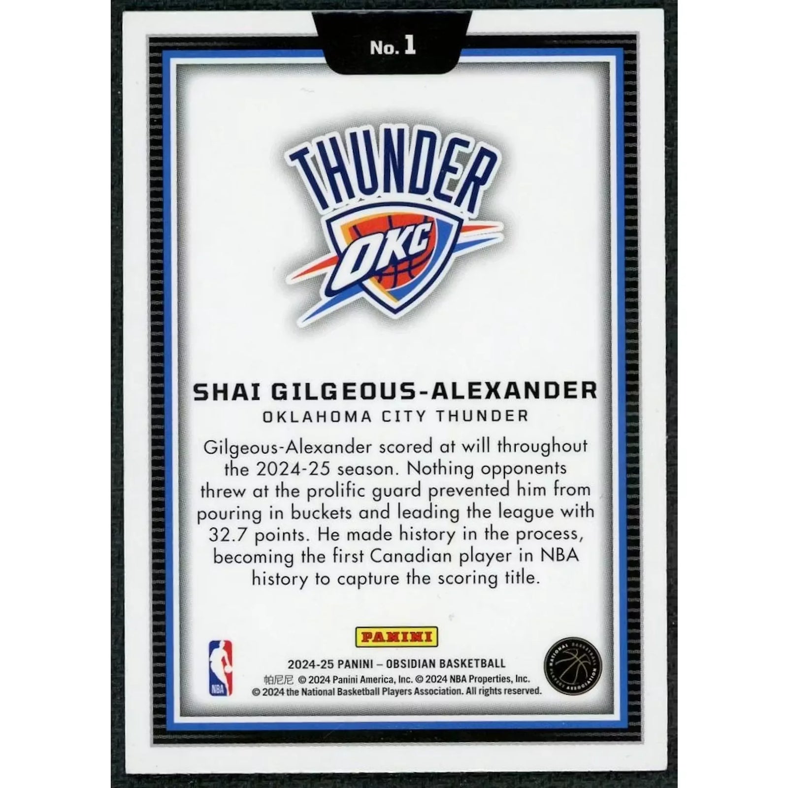 Shai Gilgeous-Alexander 2024-2025 Panini Obsidian Black Color Blast #1