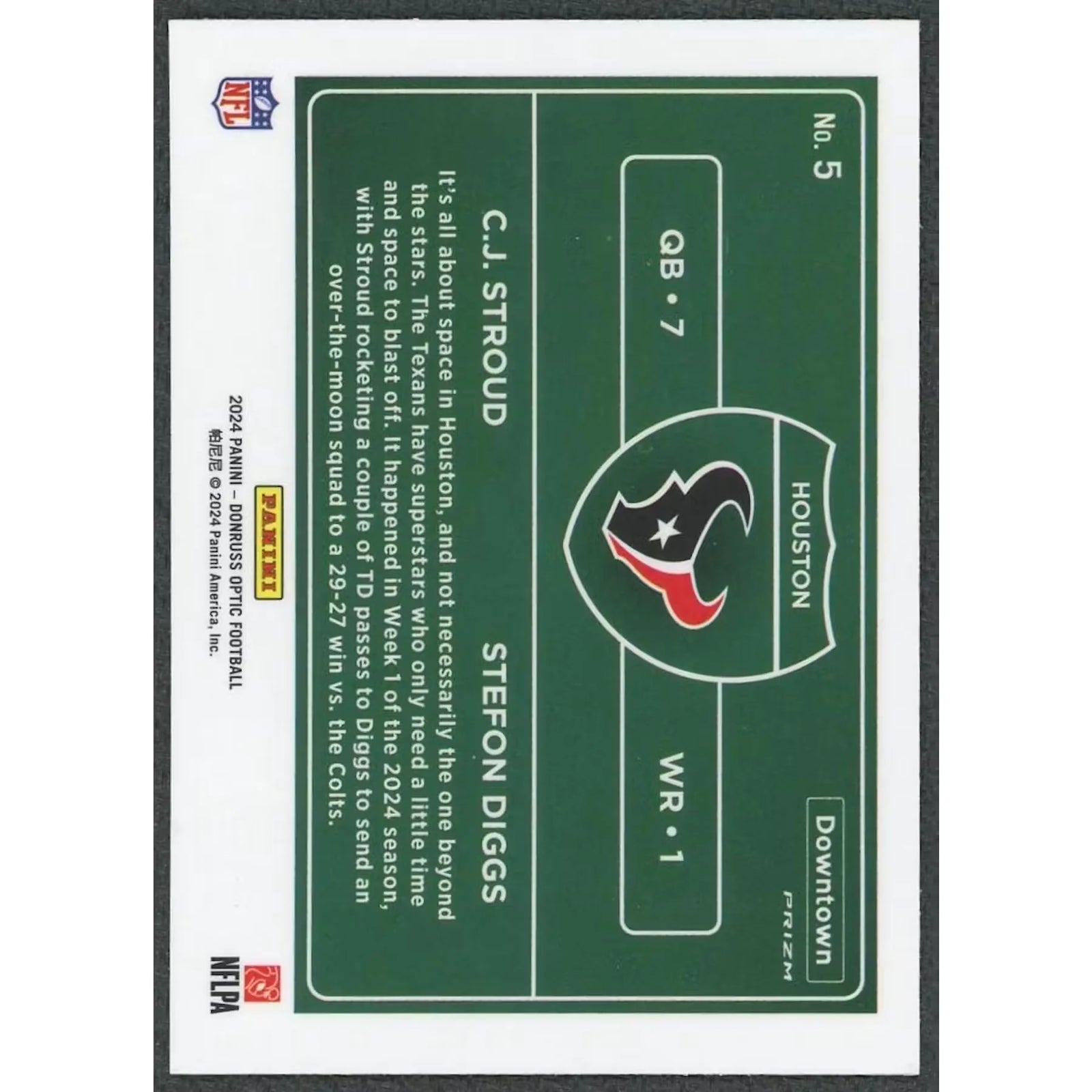 CJ Stroud & Stefon Diggs Dual Card | 2024 Panini Donruss Optic Downtown #5