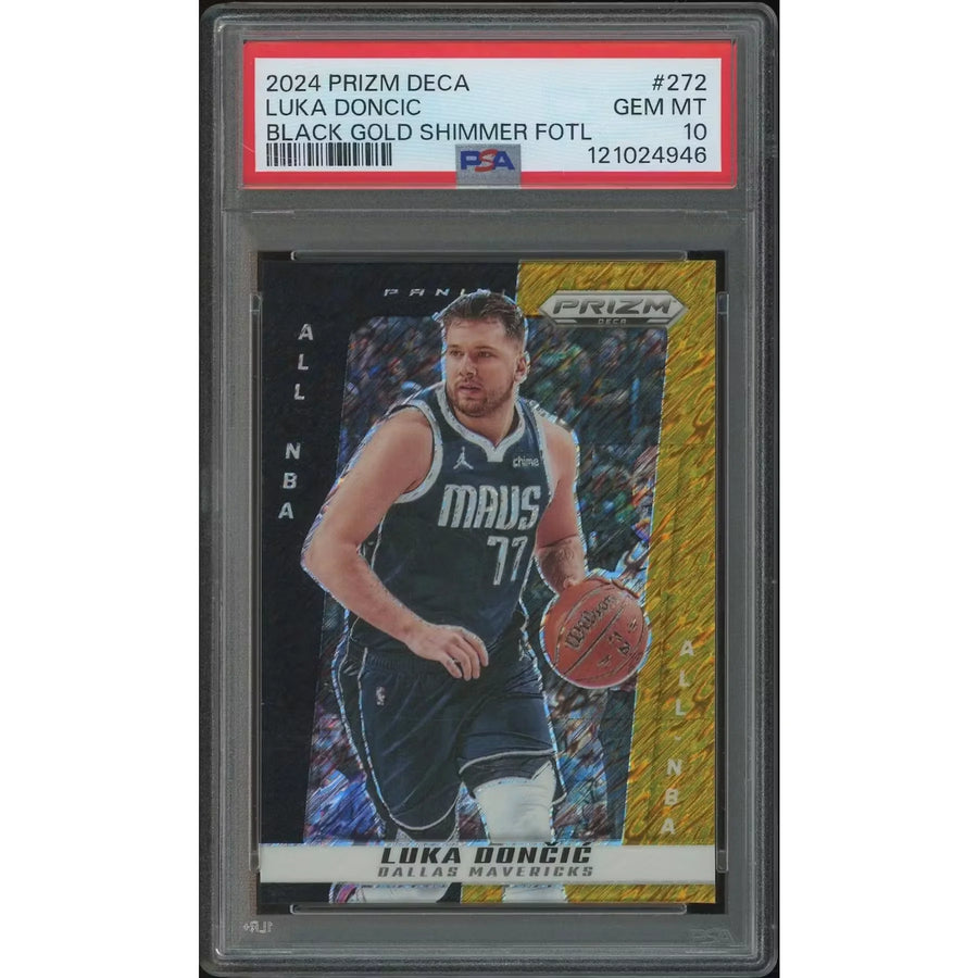 2024-25 Panini Prizm Deca FOTL Basketball #272 Luka Doncic Black Gold Shimmer #2/8 PSA 10 (GEM MT)