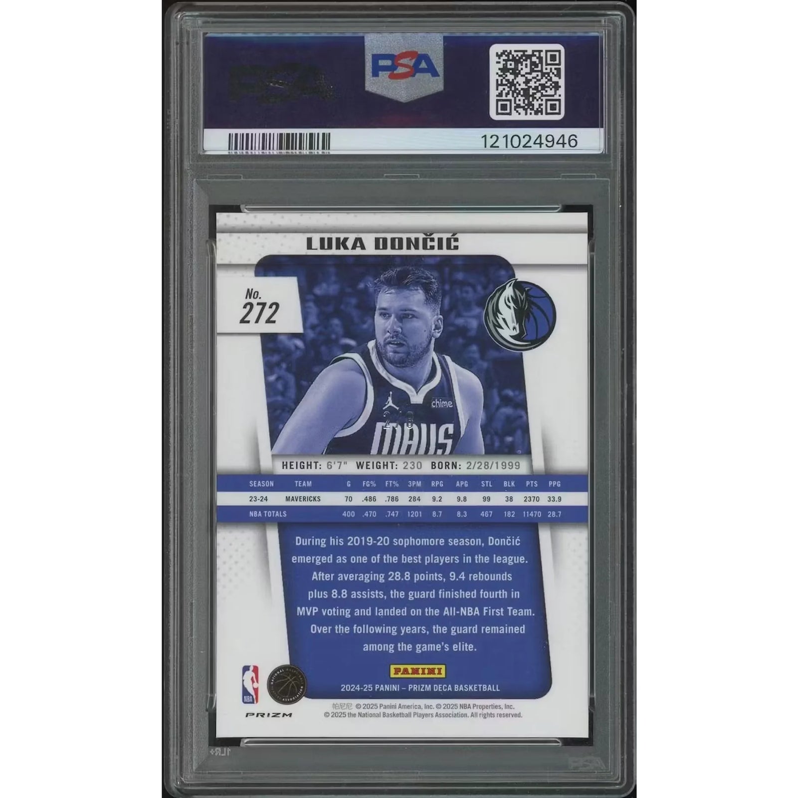 2024-25 Panini Prizm Deca FOTL Basketball #272 Luka Doncic Black Gold Shimmer #2/8 PSA 10 (GEM MT)