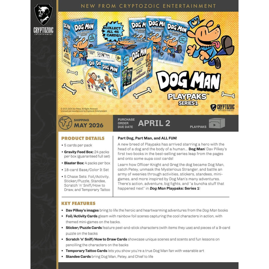 DRAFT - 2026 Cryptozoic Dog Man Playpaks Series 1 | 24-Box Case Presell
