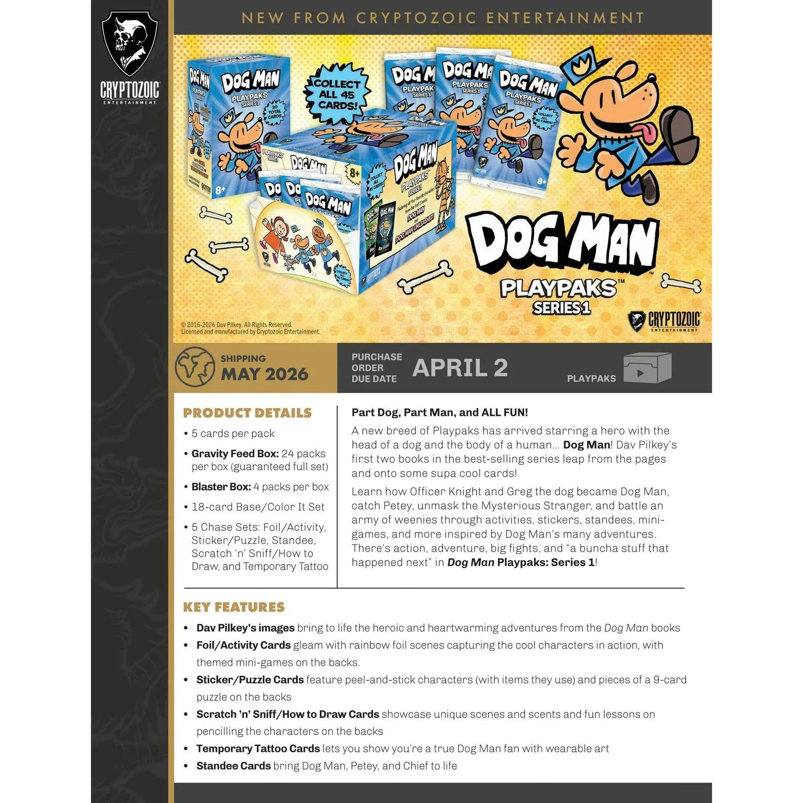 DRAFT - 2026 Cryptozoic Dog Man Playpaks Series 1 Gravity Feed Box | Pres | dacardworld:BVEN0UFP82