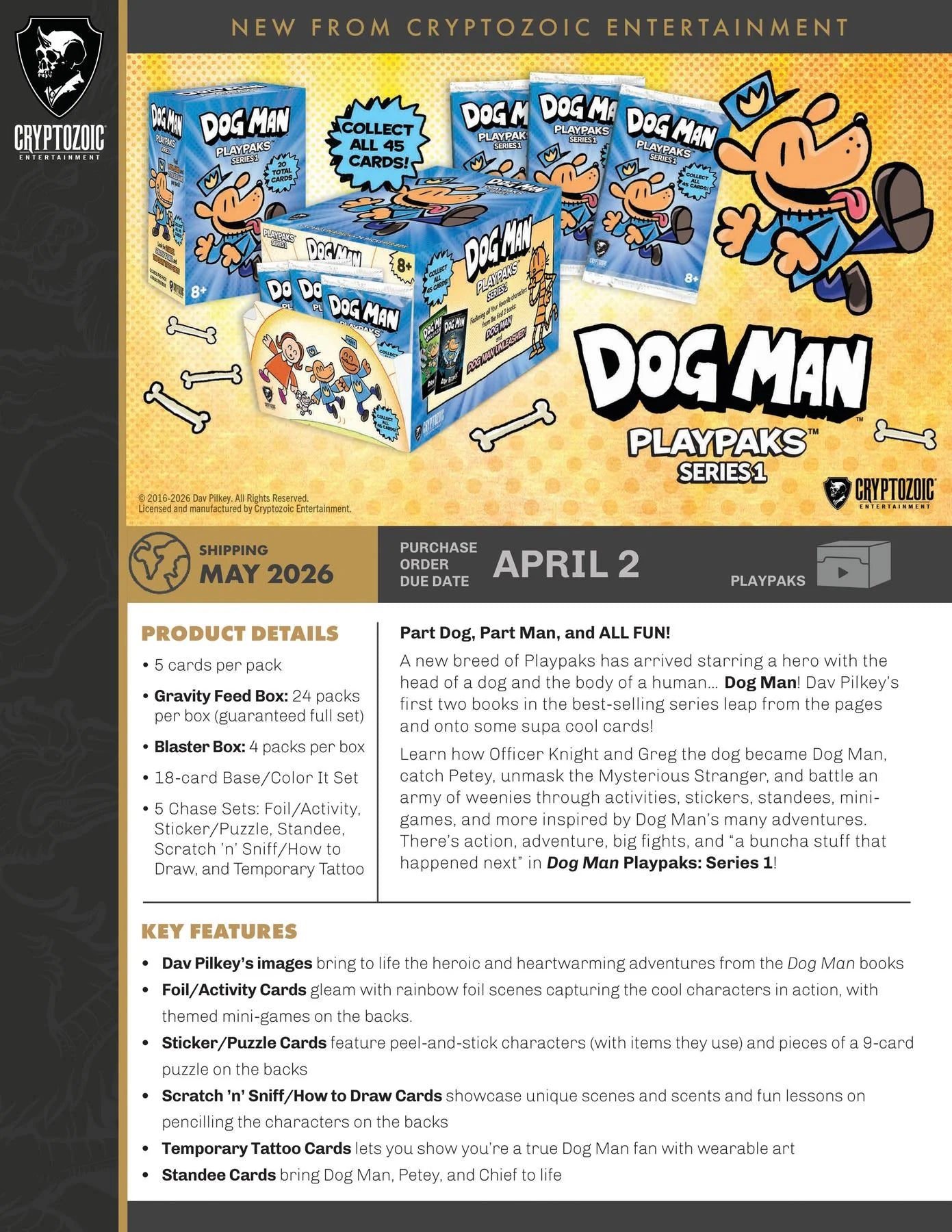 DRAFT - 2026 Cryptozoic Dog Man Playpaks Series 1 Gravity Feed Box | Pres | dacardworld:BVEN0UFP82
