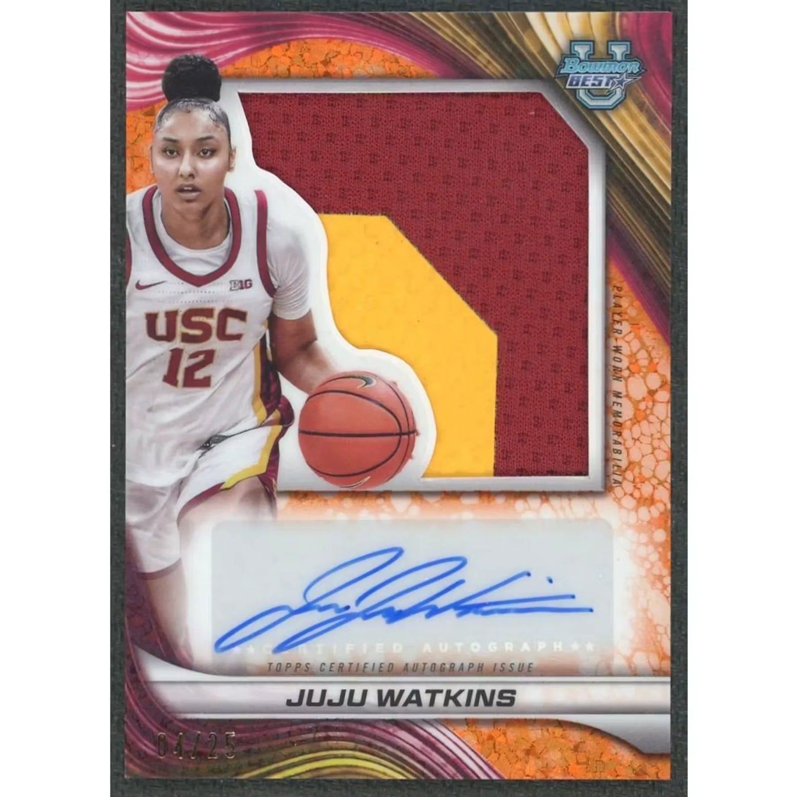 JuJu Watkins Signed 2024-25 Bowman University's Best Jumbo Relic | Orange Refractor/25