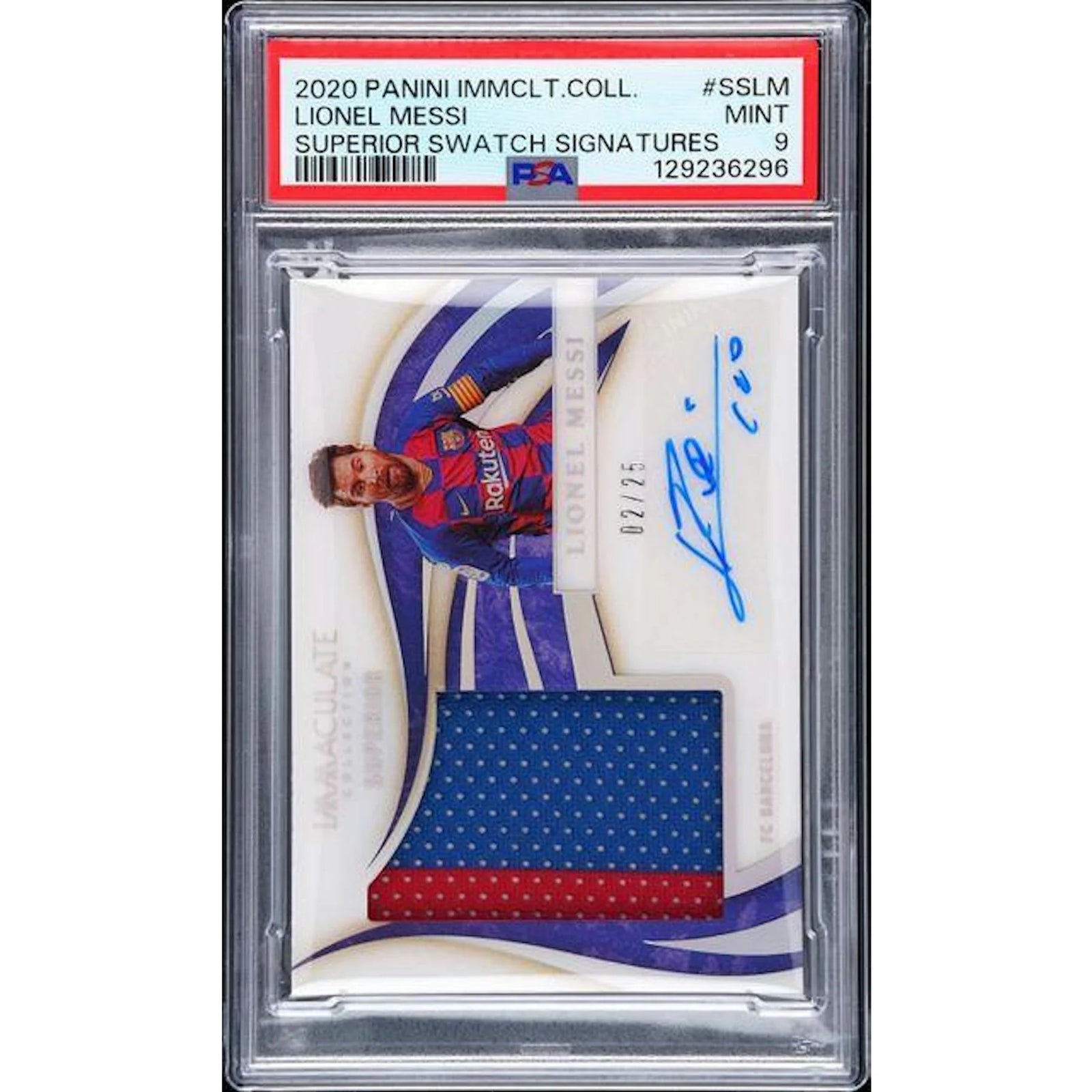 Lionel Messi Signed 2020 Immaculate Patch Card | PSA 9
