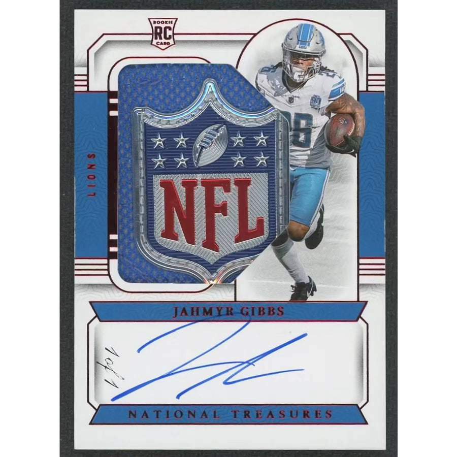 Jahmyr Gibbs 2023 National Treasures Rookie Patch Auto Shield | 1/1