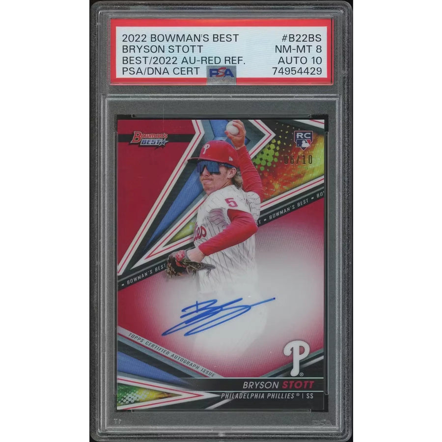 Bryson Stott 2022 Bowman's Best Red Refractor Rookie Auto | PSA 8 #06/10