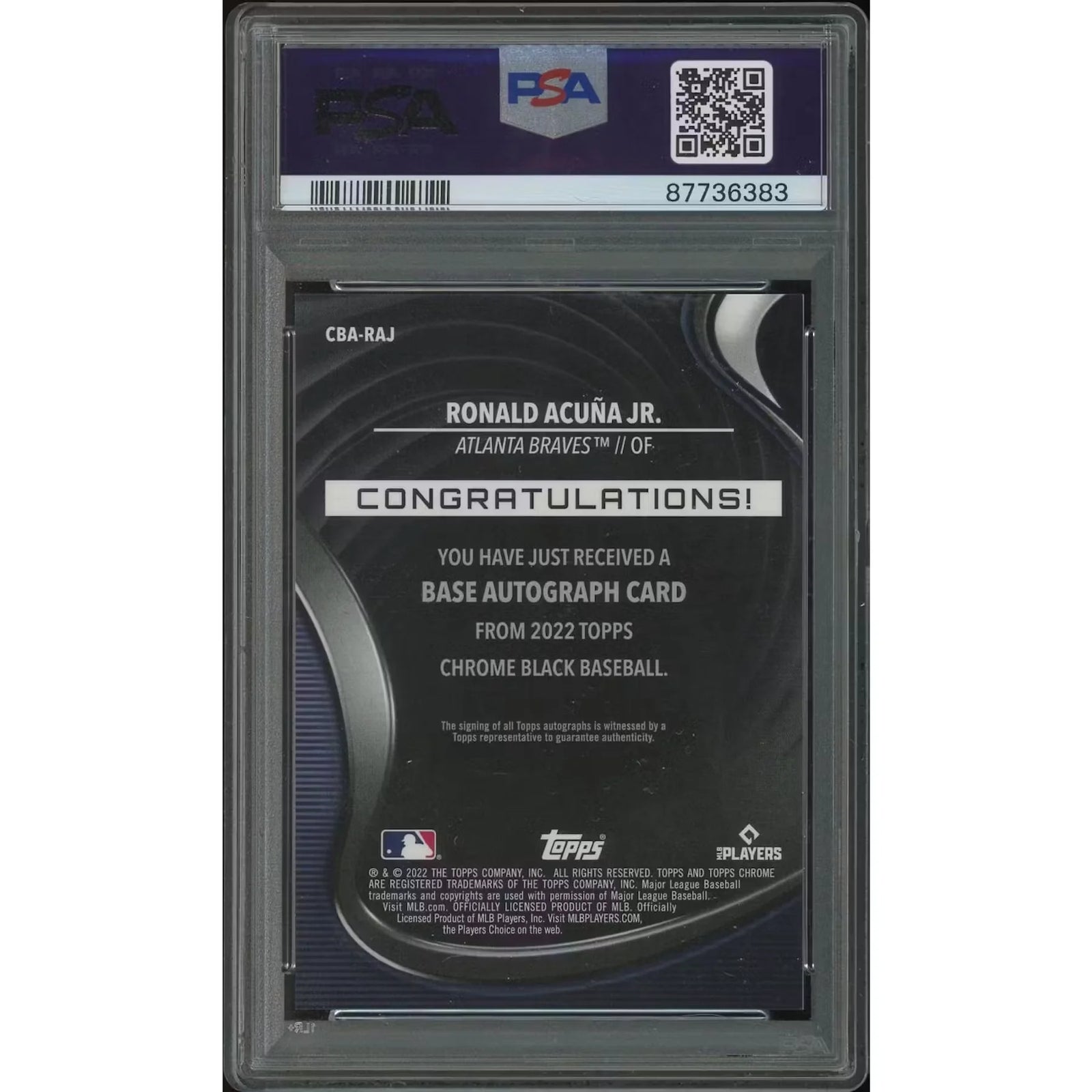 Ronald Acuna Jr Signed 2022 Topps Chrome Black #41 Card | Gold Mini Diamond Auto PSA 10