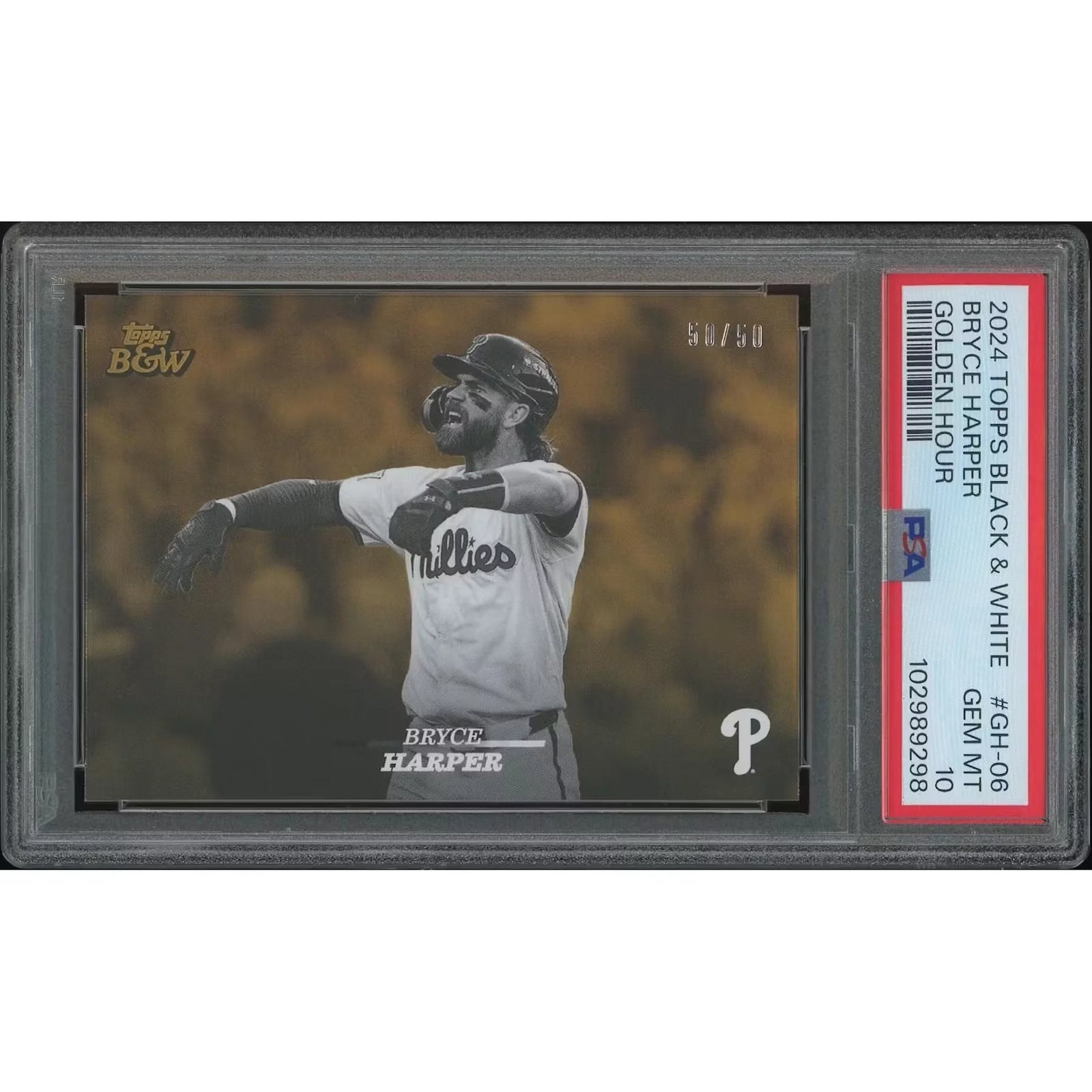 Bryce Harper 2024 Topps Black & White Golden Hour #50/50 | PSA 10 Gem Mint