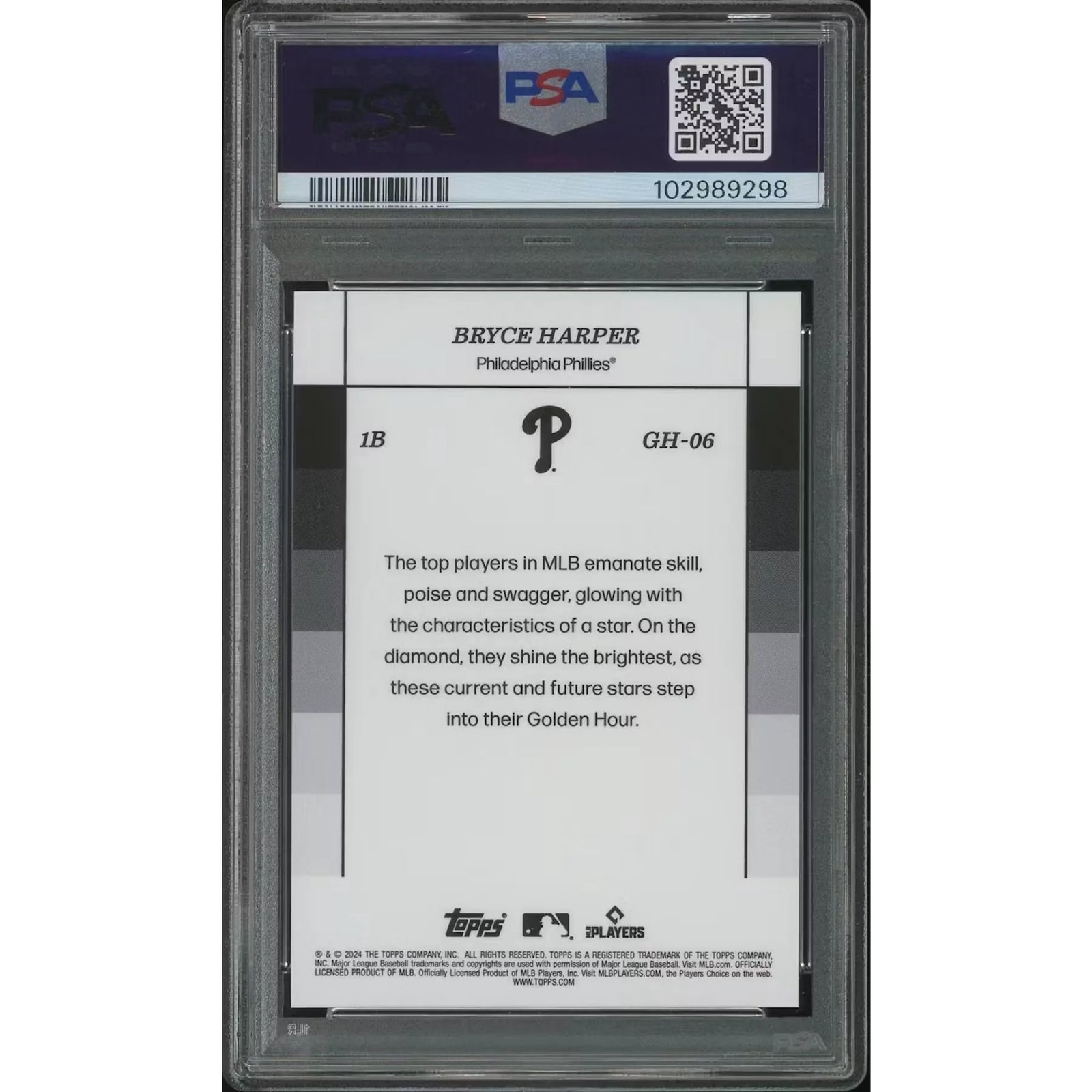 Bryce Harper 2024 Topps Black & White Golden Hour #50/50 | PSA 10 Gem Mint