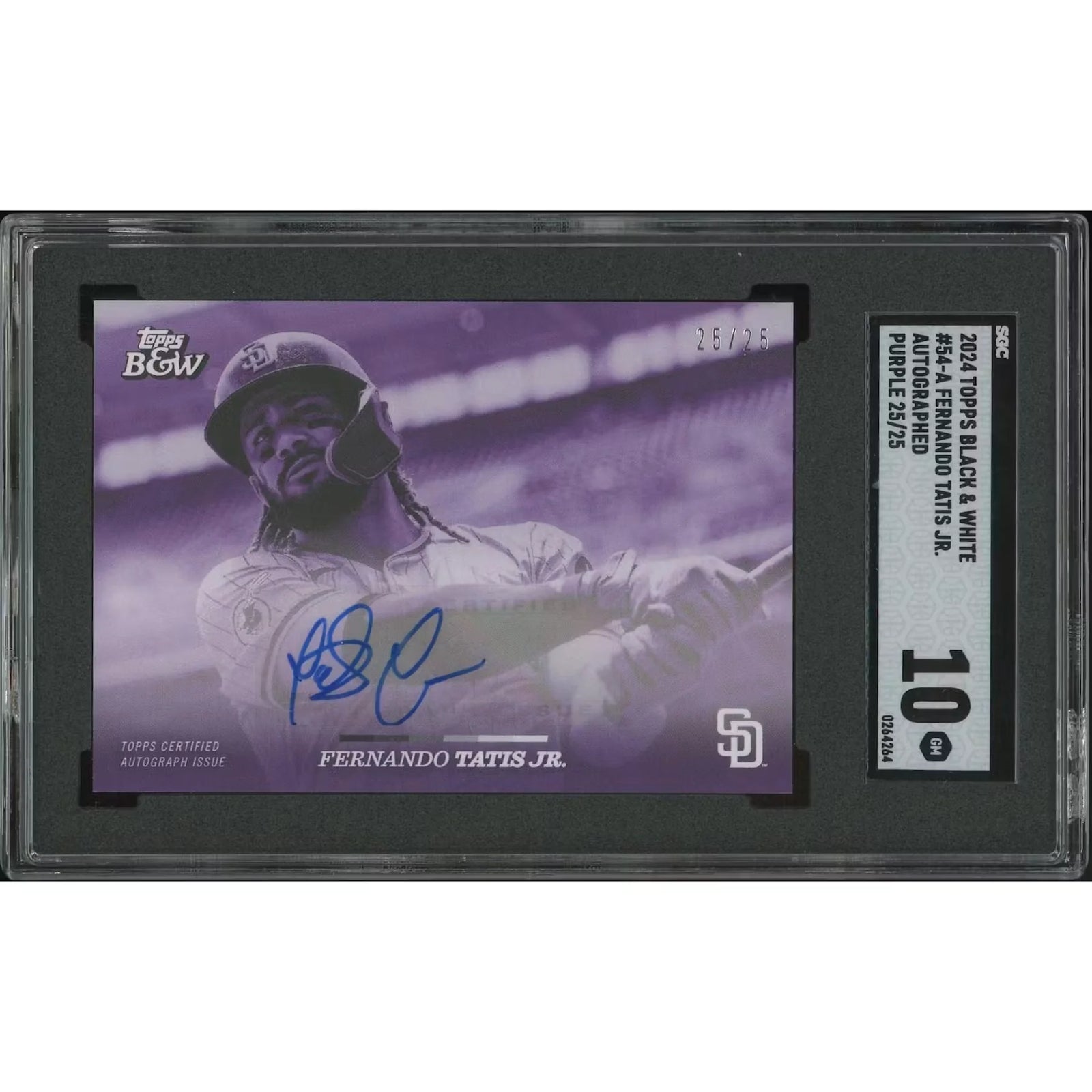 Fernando Tatis Jr. Signed 2024 Topps Black & White Card | Purple Auto #25/25 SGC 10