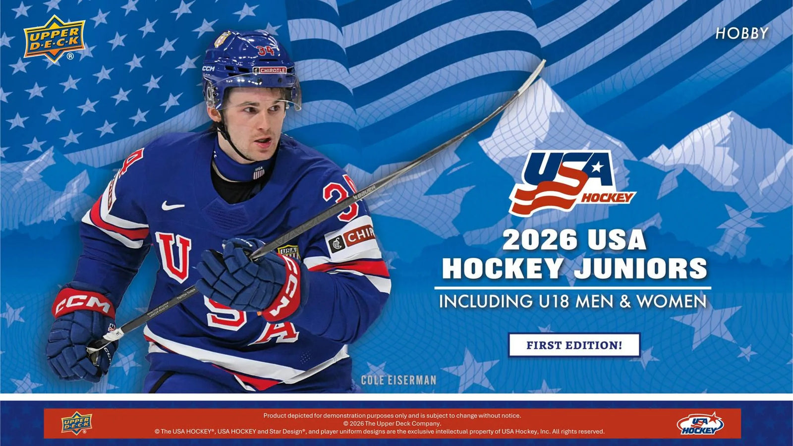DRAFT - Presell 2026 Upper Deck Team USA Juniors Hockey Hobby 12-Box Case (Presell) Releases Sep. 16th, 2026