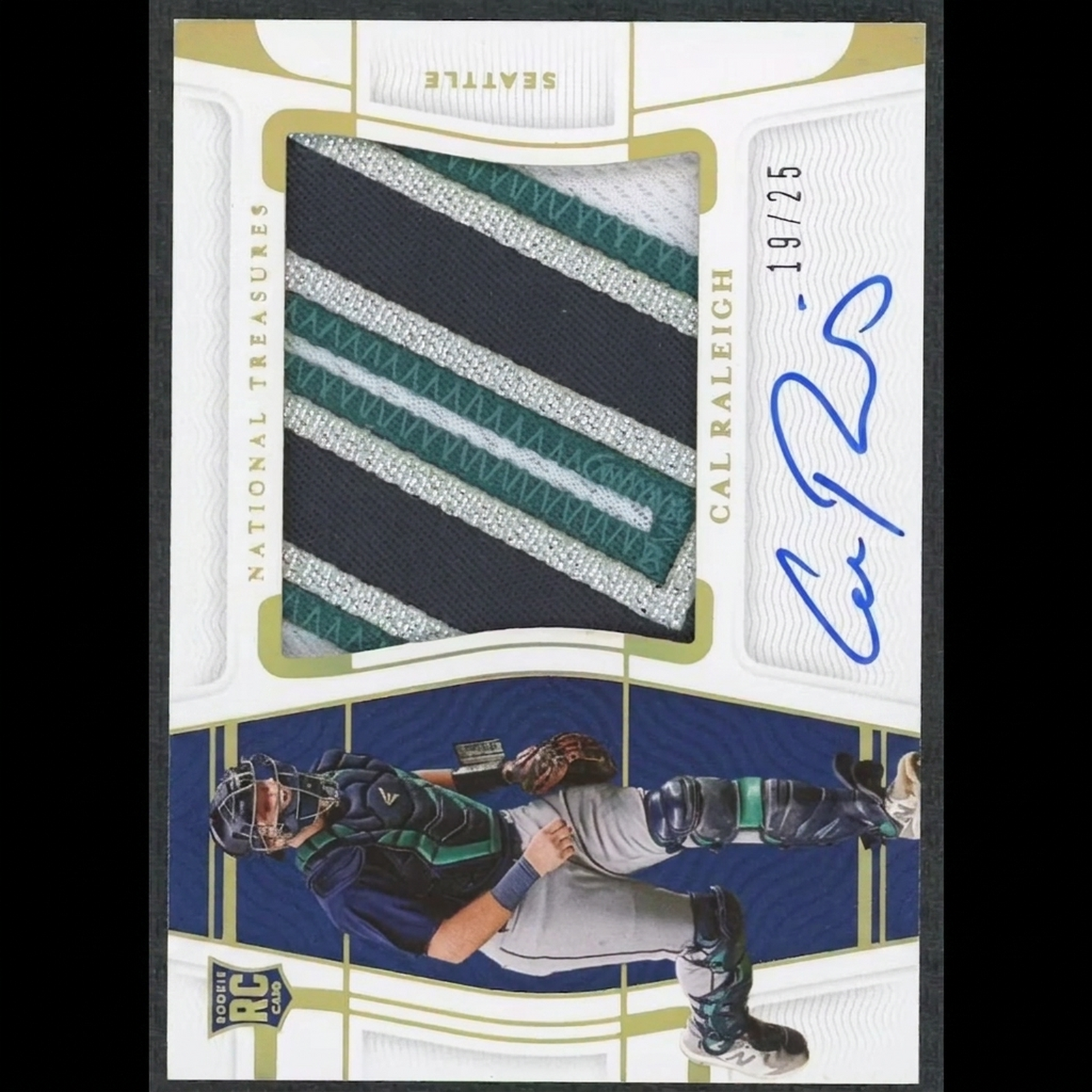 Cal Raleigh Signed Rookie Patch Auto Card | 2022 Panini National Treasures/25