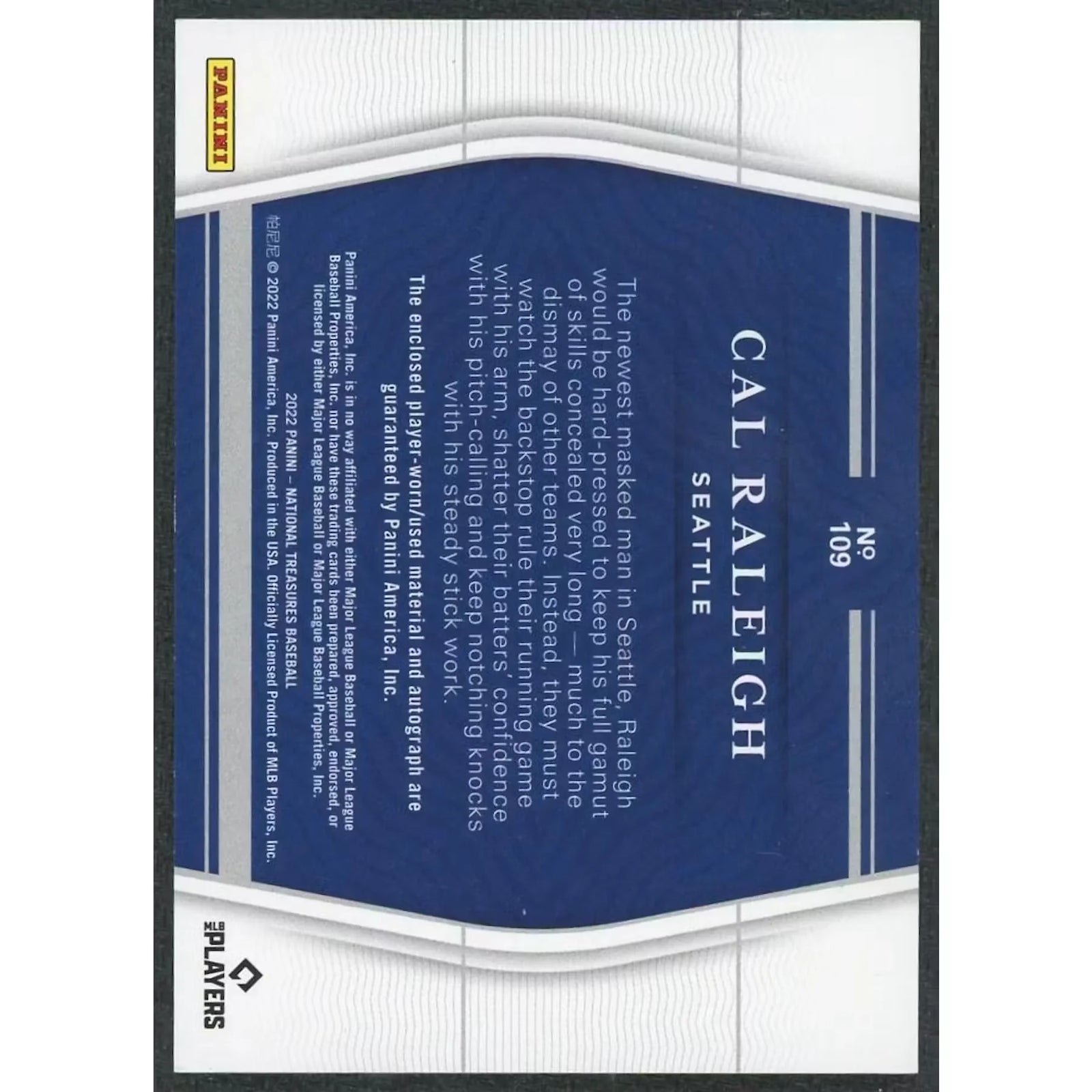 Cal Raleigh Signed Rookie Patch Auto Card | 2022 Panini National Treasures/25