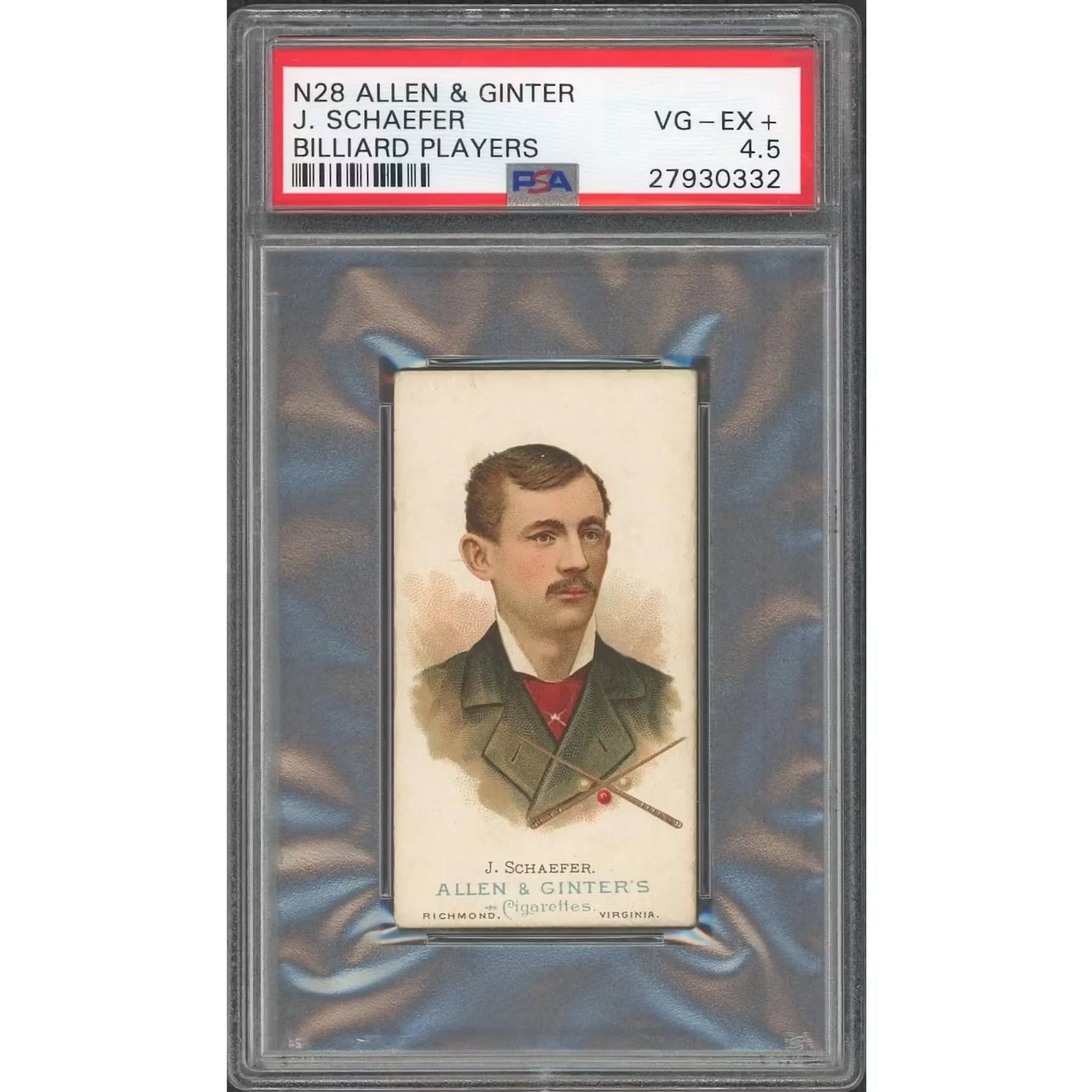 1887 N28 Allen & Ginter J. Schaefer Billiard Players Card | PSA 4.5