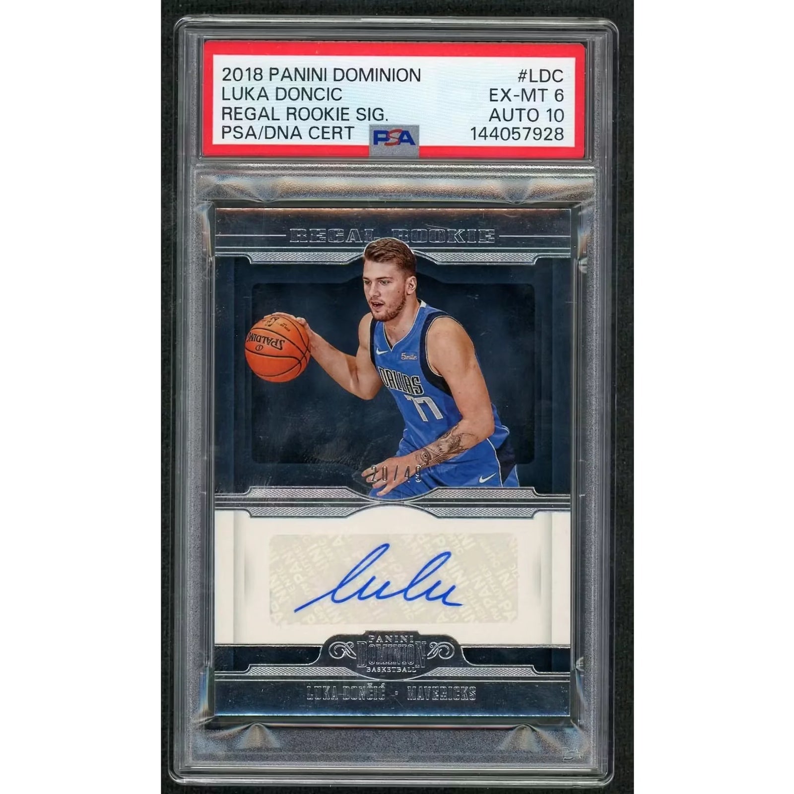 Luka Doncic 2018-19 Panini Dominion Regal Rookie Signatures Card | PSA 6 Auto 10