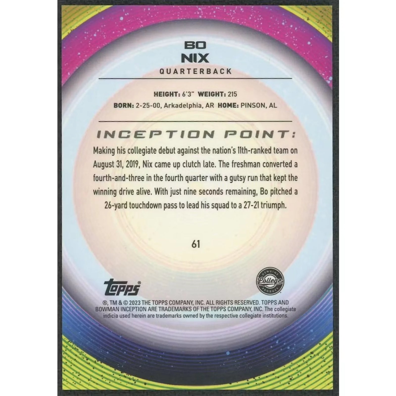 Bo Nix 2022 Topps Bowman U Inception Red Foil Card |/5
