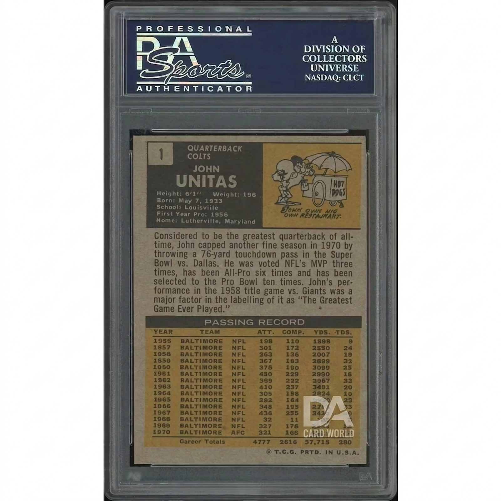 1971 Topps Football #1 Johnny Unitas | PSA 7.5 NM+