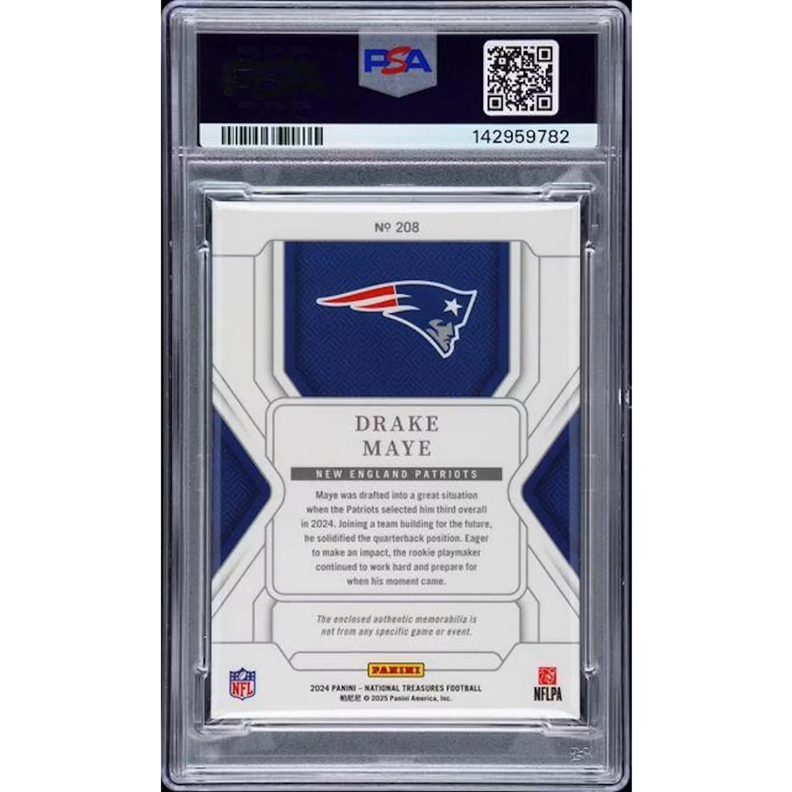 Drake Maye 2024 National Treasures Rookie Patch Card | PSA 10