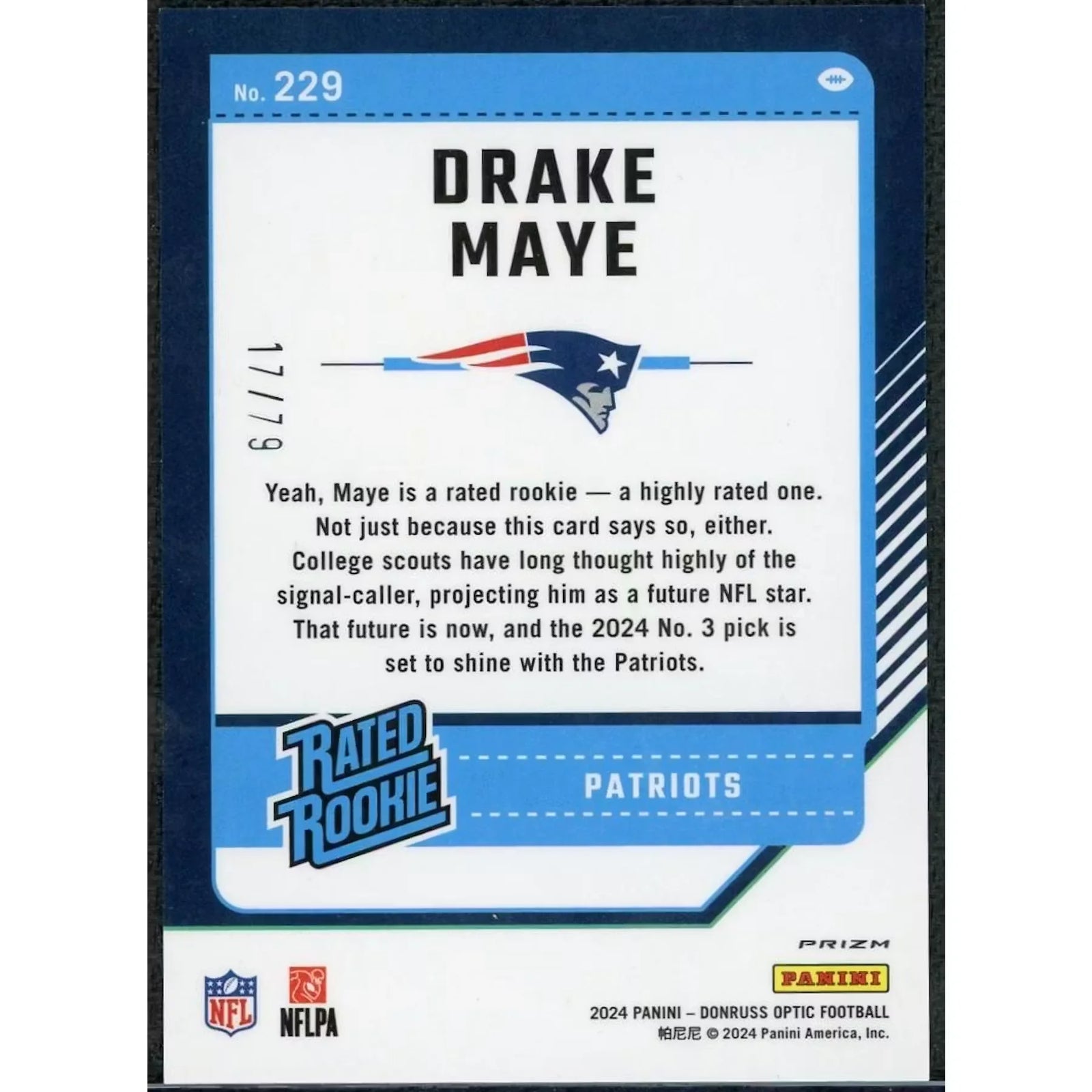 Drake Maye 2024 Donruss Optic Orange Scope/79 #229