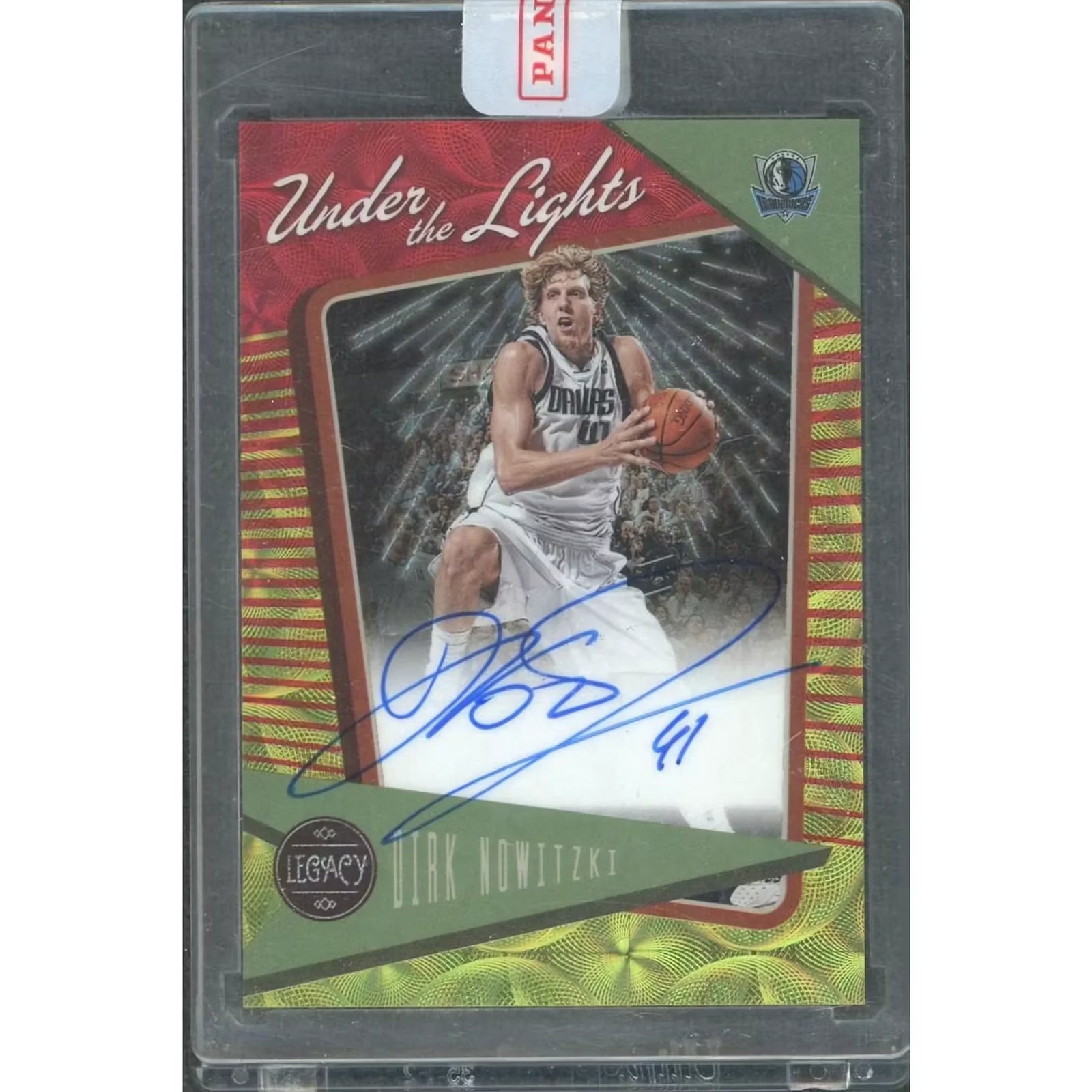 Dirk Nowitzki Signed 2022-23 Panini Chronicles Legacy Card | Under the Lights Red and Gold